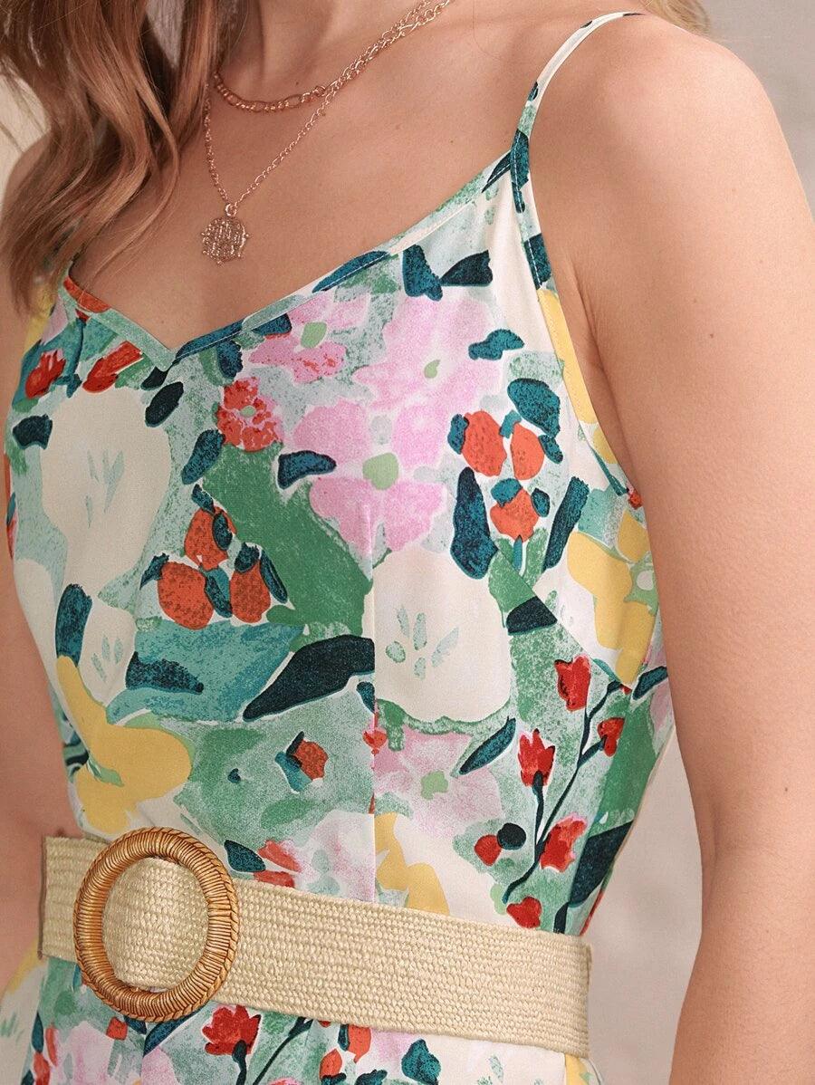 Floral Print Cami Jumpsuit Without Belt-Comfy Jumpsuits