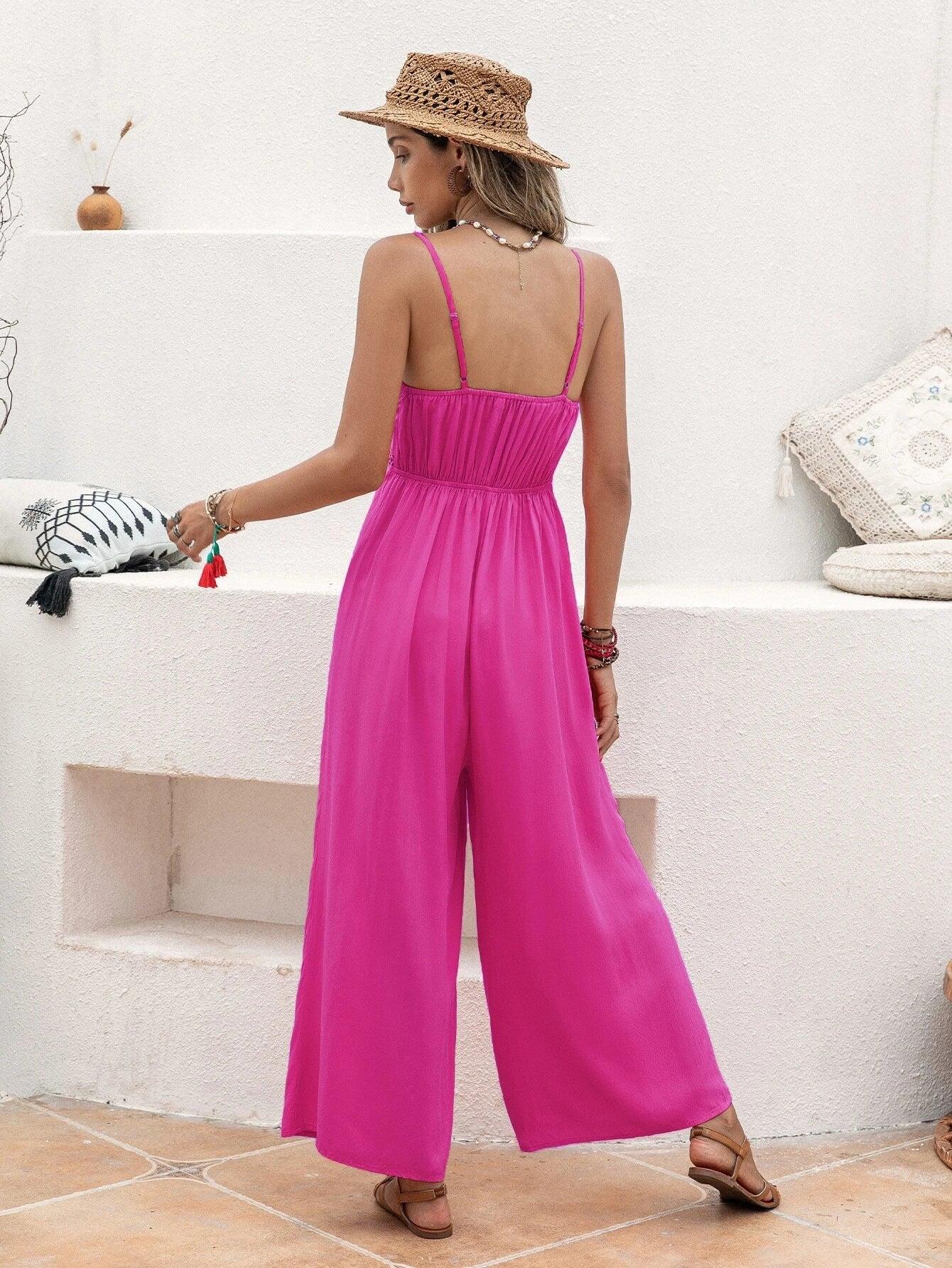 Lace Detail Wide Leg Cami Jumpsuit-Comfy Jumpsuits