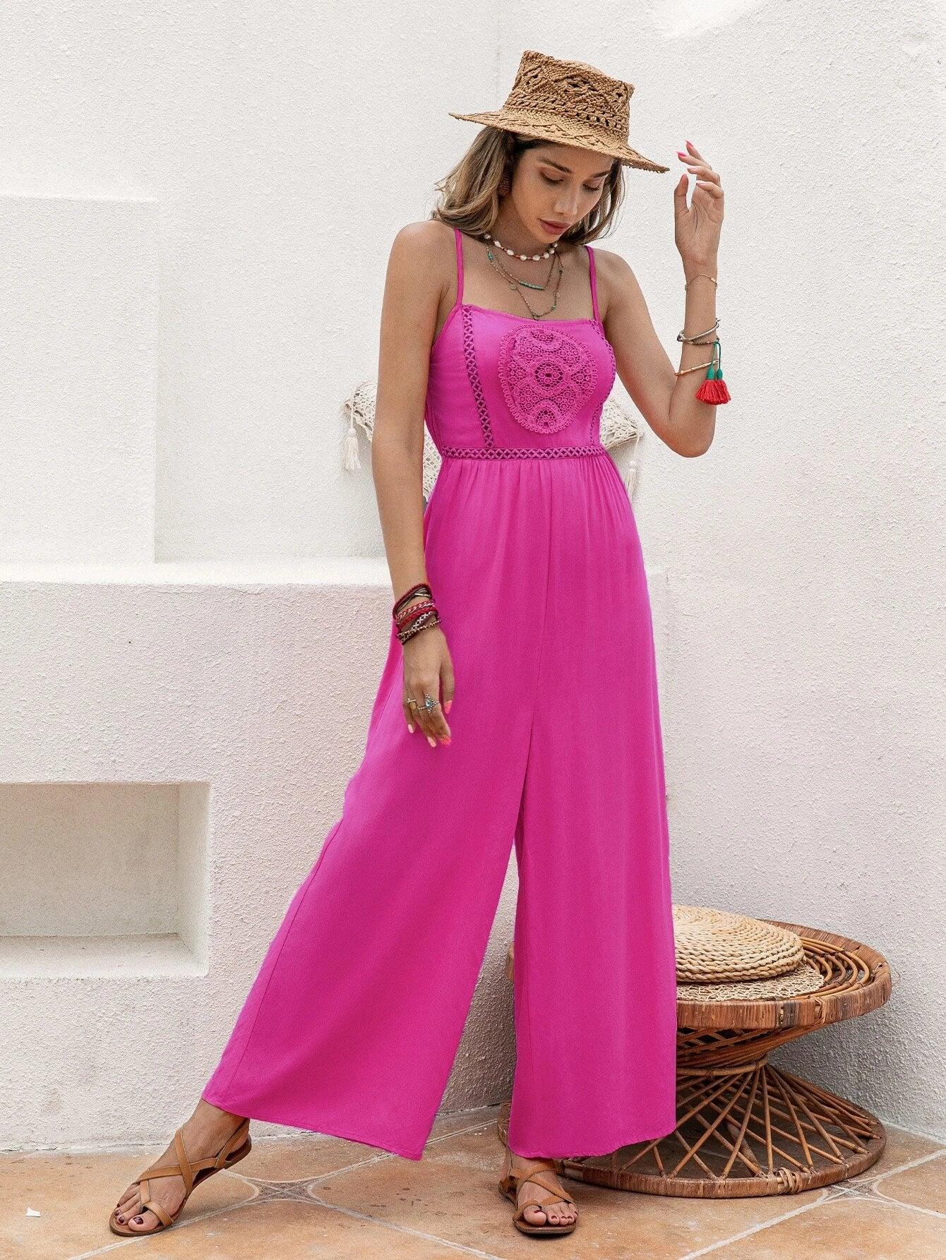 Lace Detail Wide Leg Cami Jumpsuit-Comfy Jumpsuits