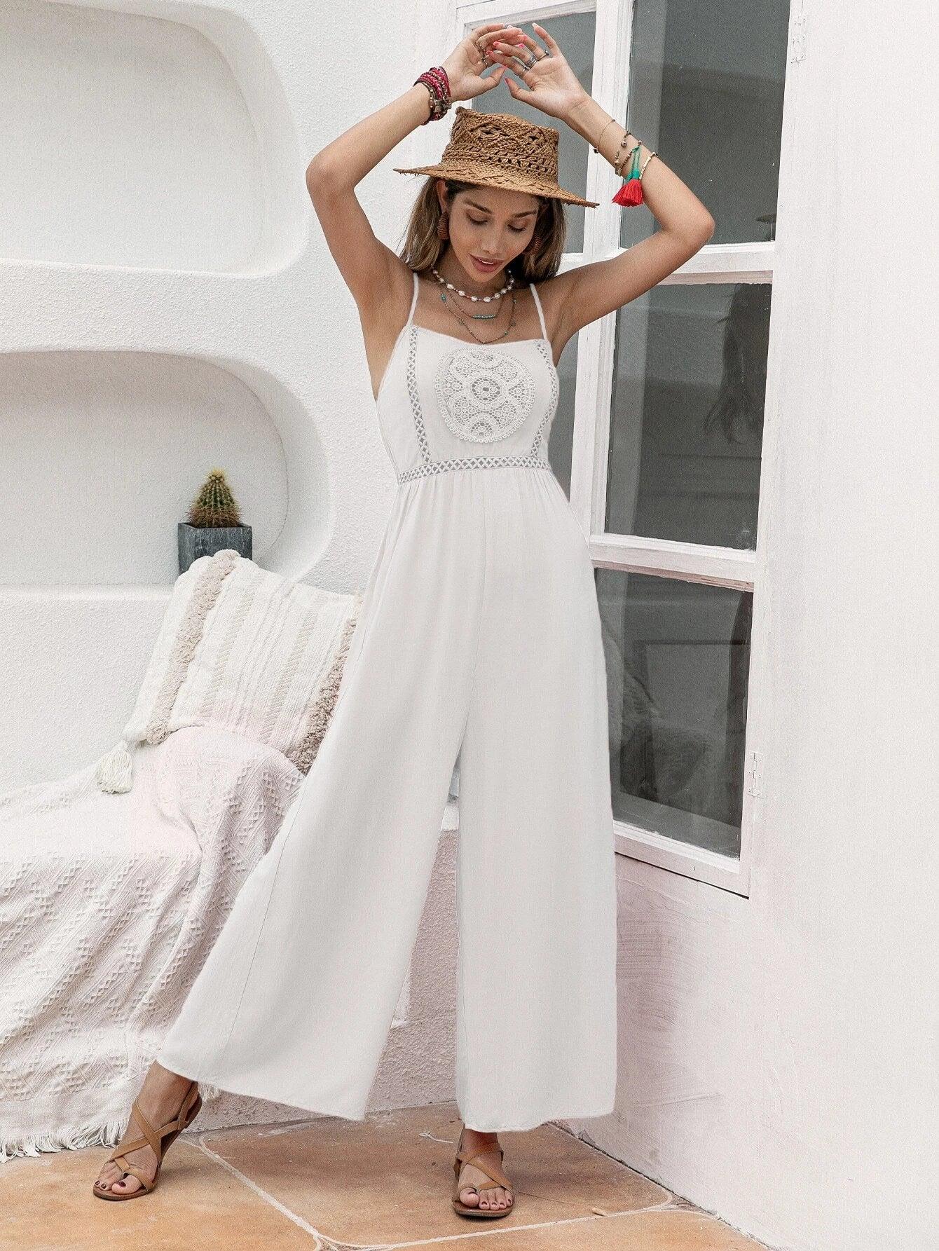 Lace Detail Wide Leg Cami Jumpsuit-Comfy Jumpsuits