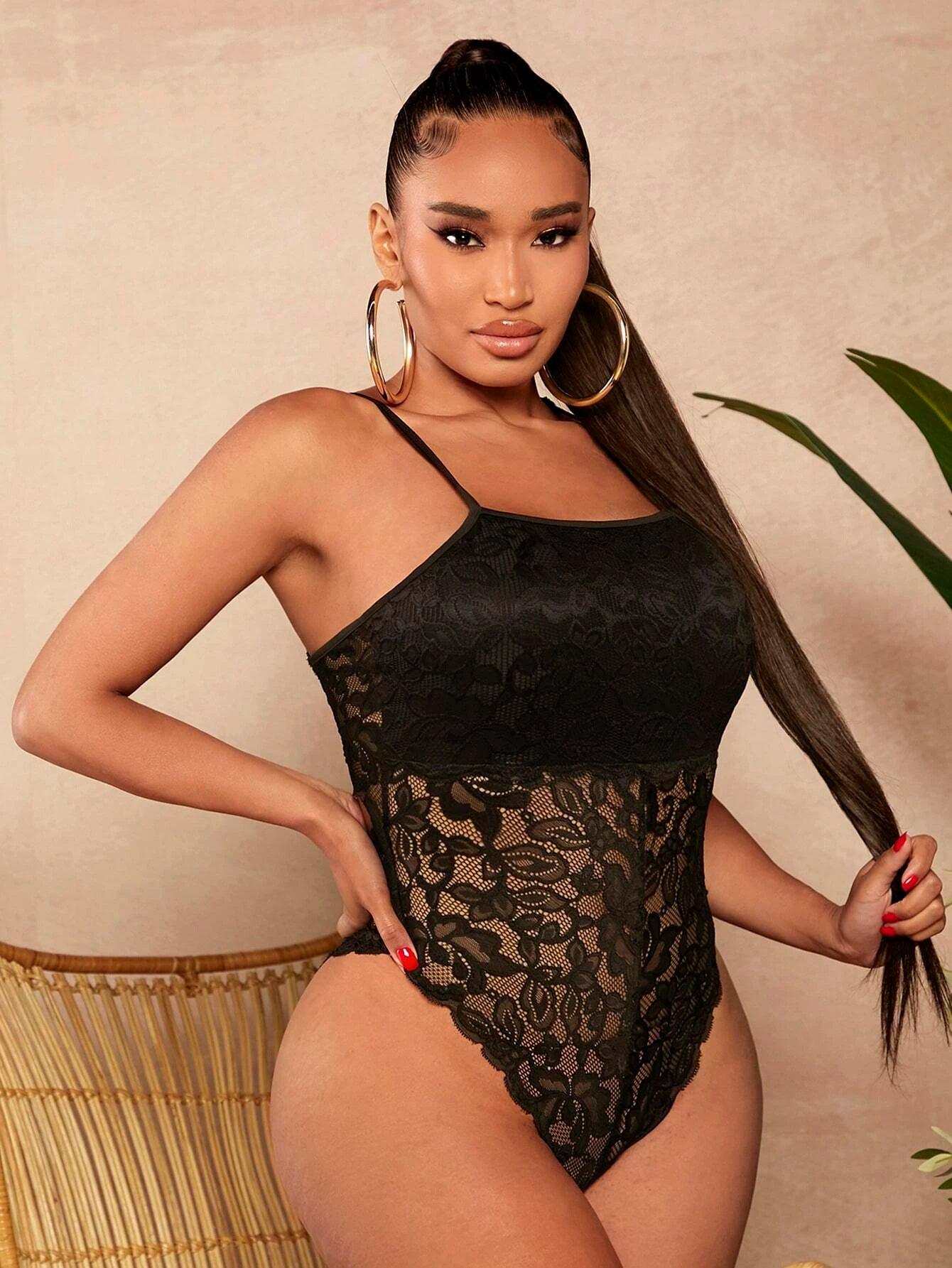 Sleeveless Lace Cami Bodysuit-Comfy Jumpsuits