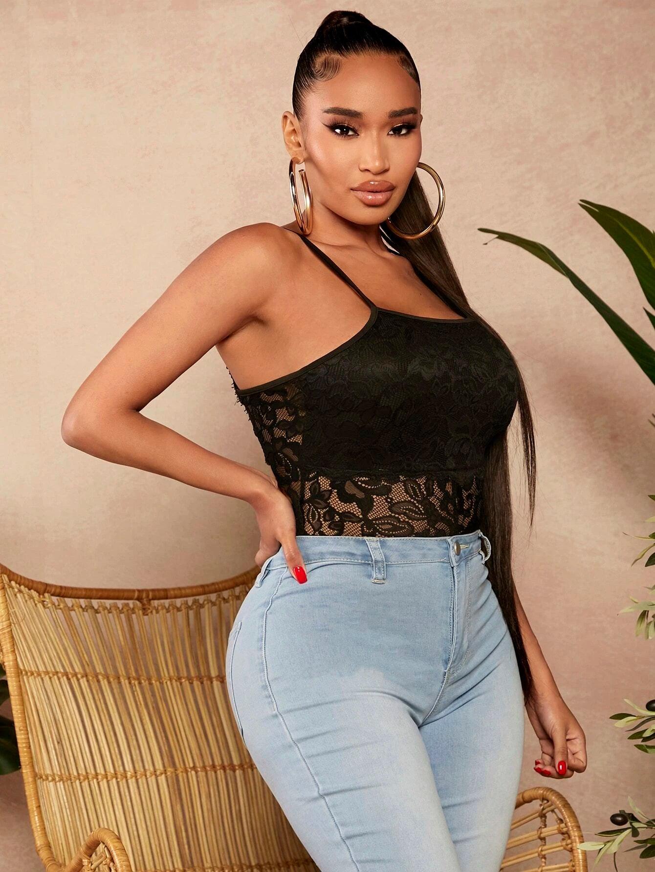 Sleeveless Lace Cami Bodysuit-Comfy Jumpsuits