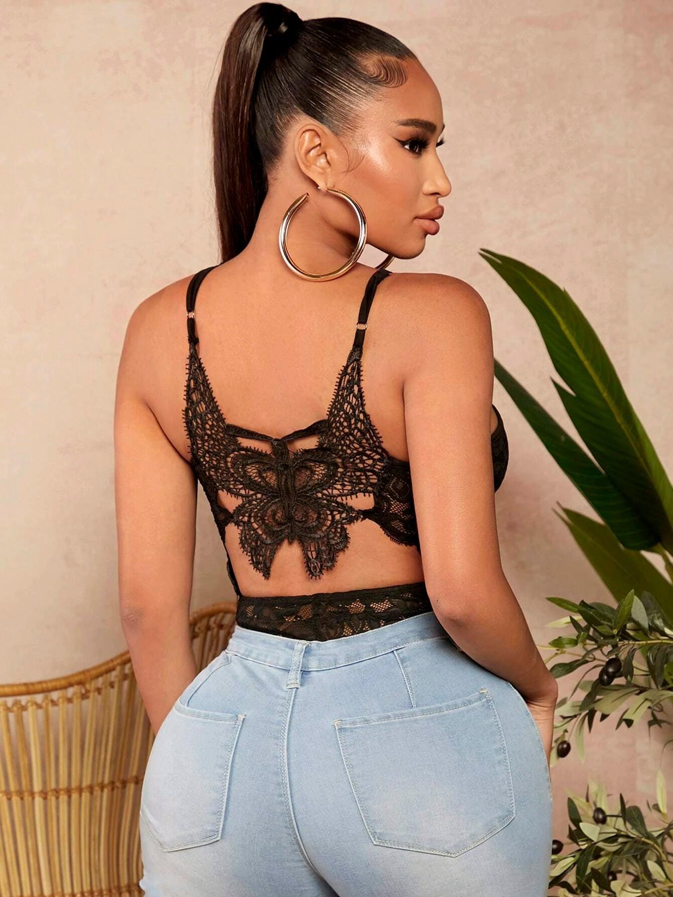 Sleeveless Lace Cami Bodysuit-Comfy Jumpsuits