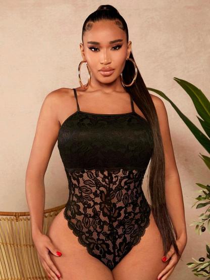 Sleeveless Lace Cami Bodysuit-Comfy Jumpsuits