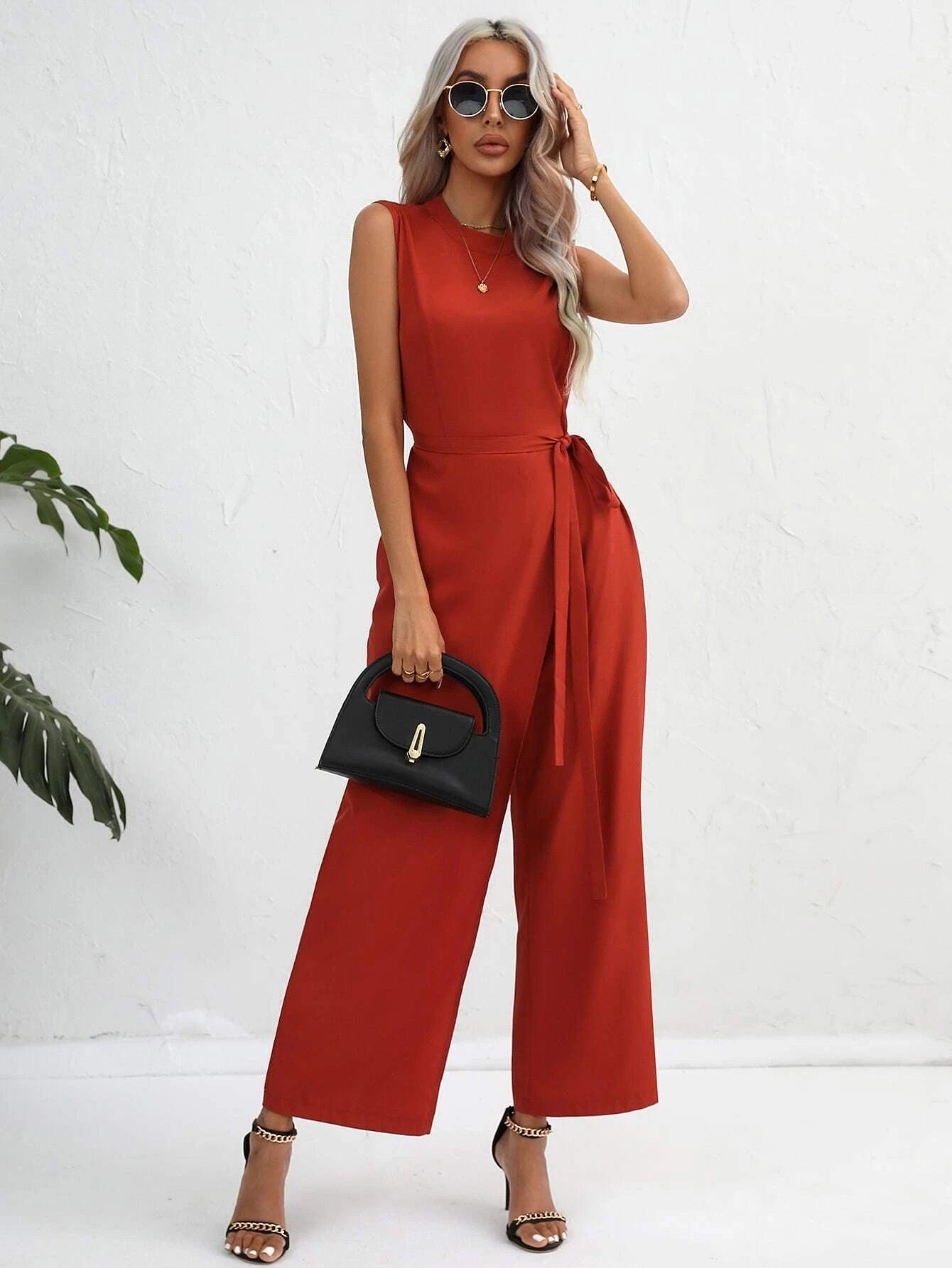 Waist Side Knot Jumpsuit-Comfy Jumpsuits