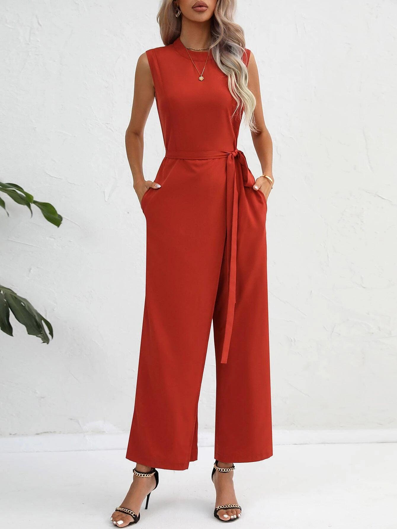 Waist Side Knot Jumpsuit-Comfy Jumpsuits