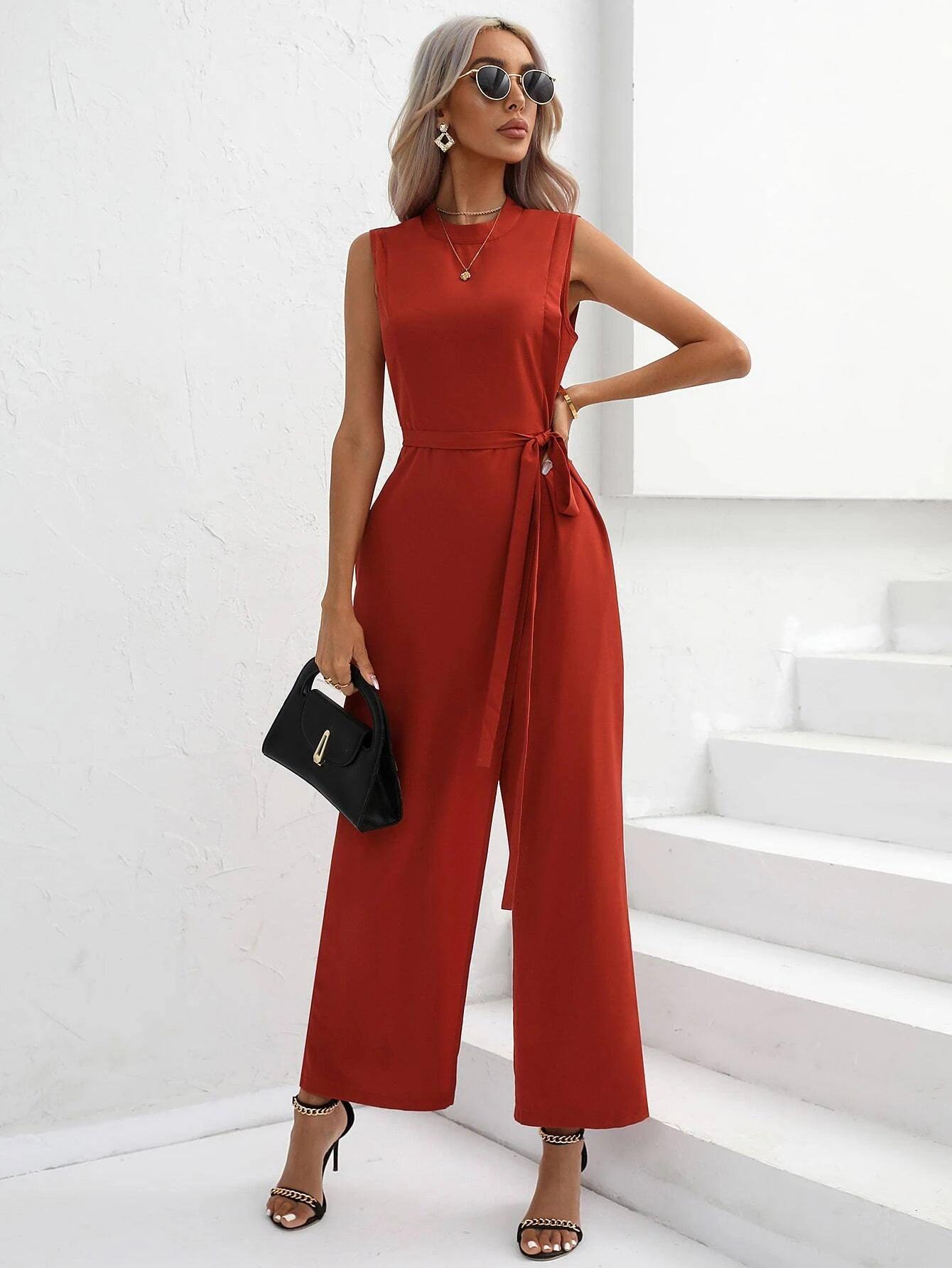 Waist Side Knot Jumpsuit-Comfy Jumpsuits