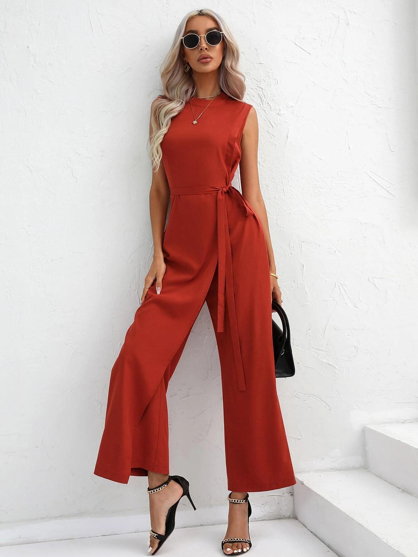 Waist Side Knot Jumpsuit-Comfy Jumpsuits