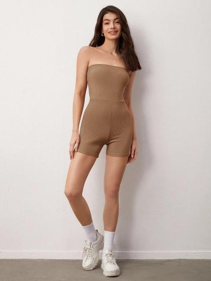 Plain Sleeveless Tube Romper-Comfy Jumpsuits