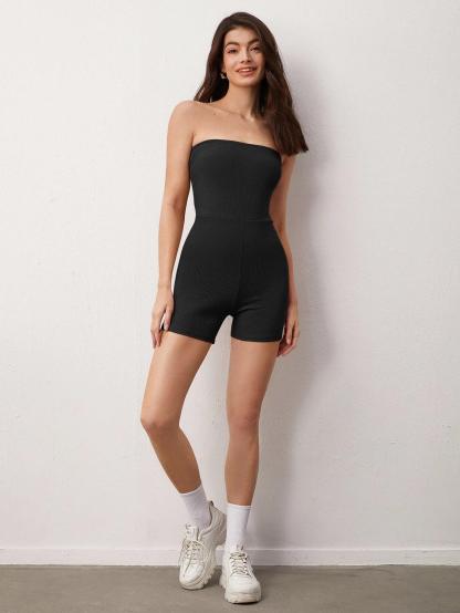 Plain Sleeveless Tube Romper-Comfy Jumpsuits