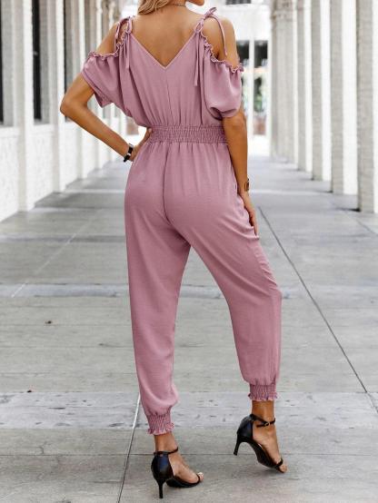 Short Sleeve With Slant Pockets Jumpsuit-Comfy Jumpsuits