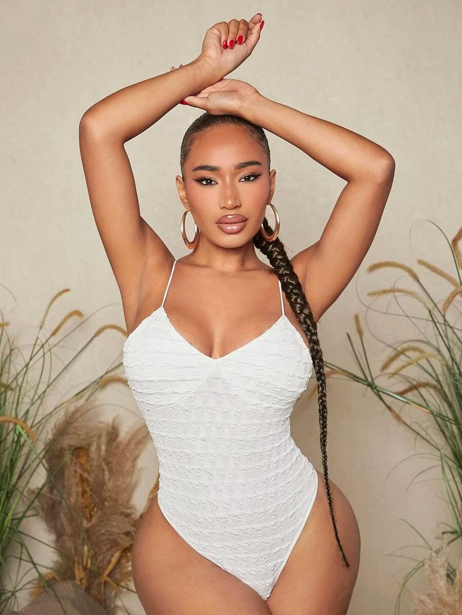 Solid Ruched Backless Cami Bodysuit-Comfy Jumpsuits