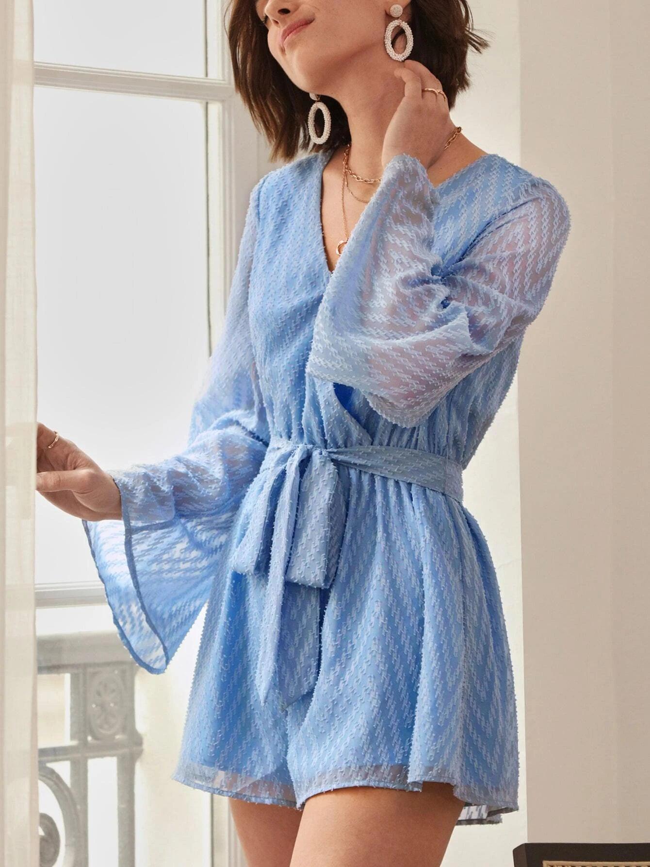 Solid Wrap Front Belted Romper-Comfy Jumpsuits