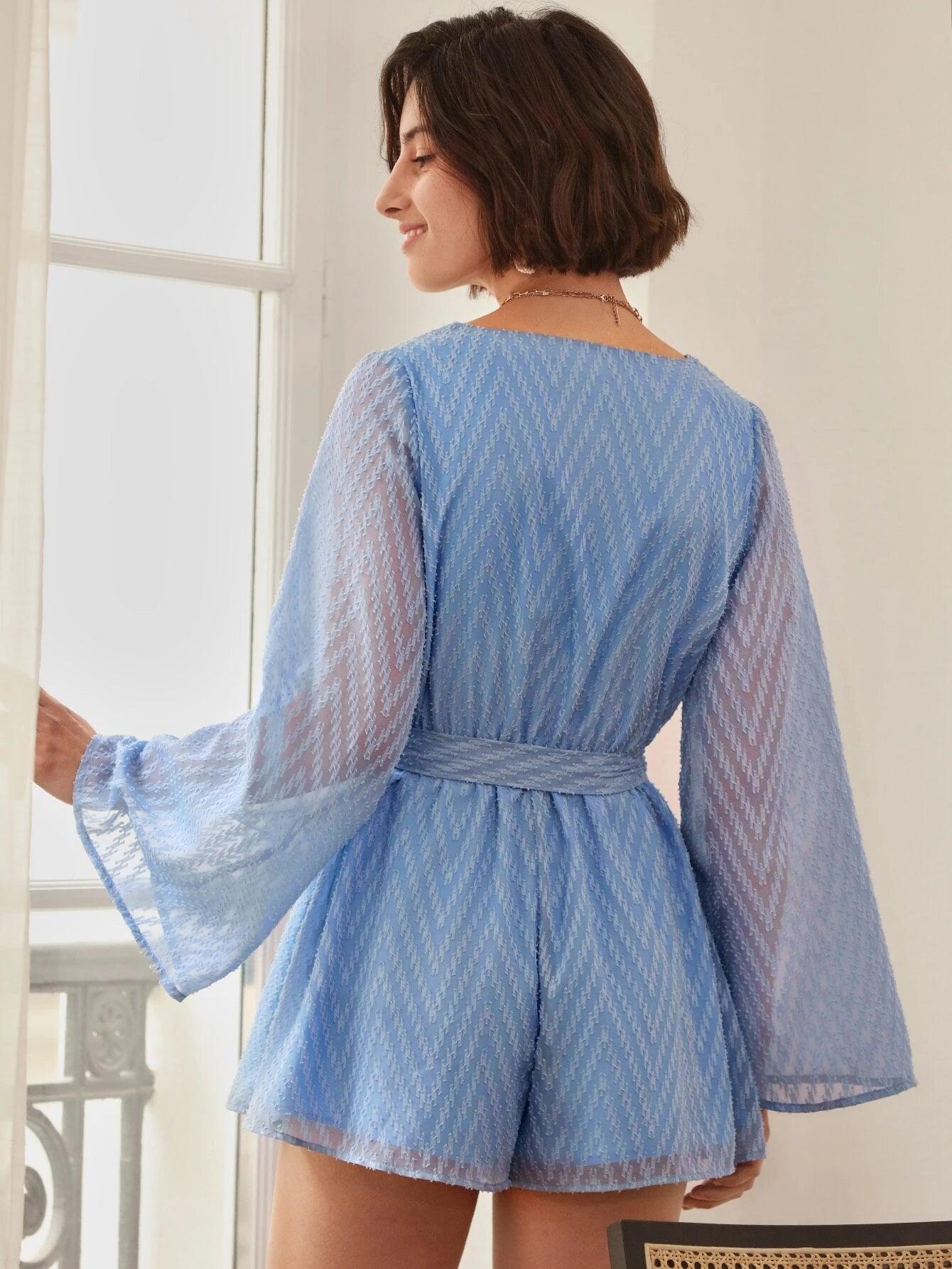 Solid Wrap Front Belted Romper-Comfy Jumpsuits