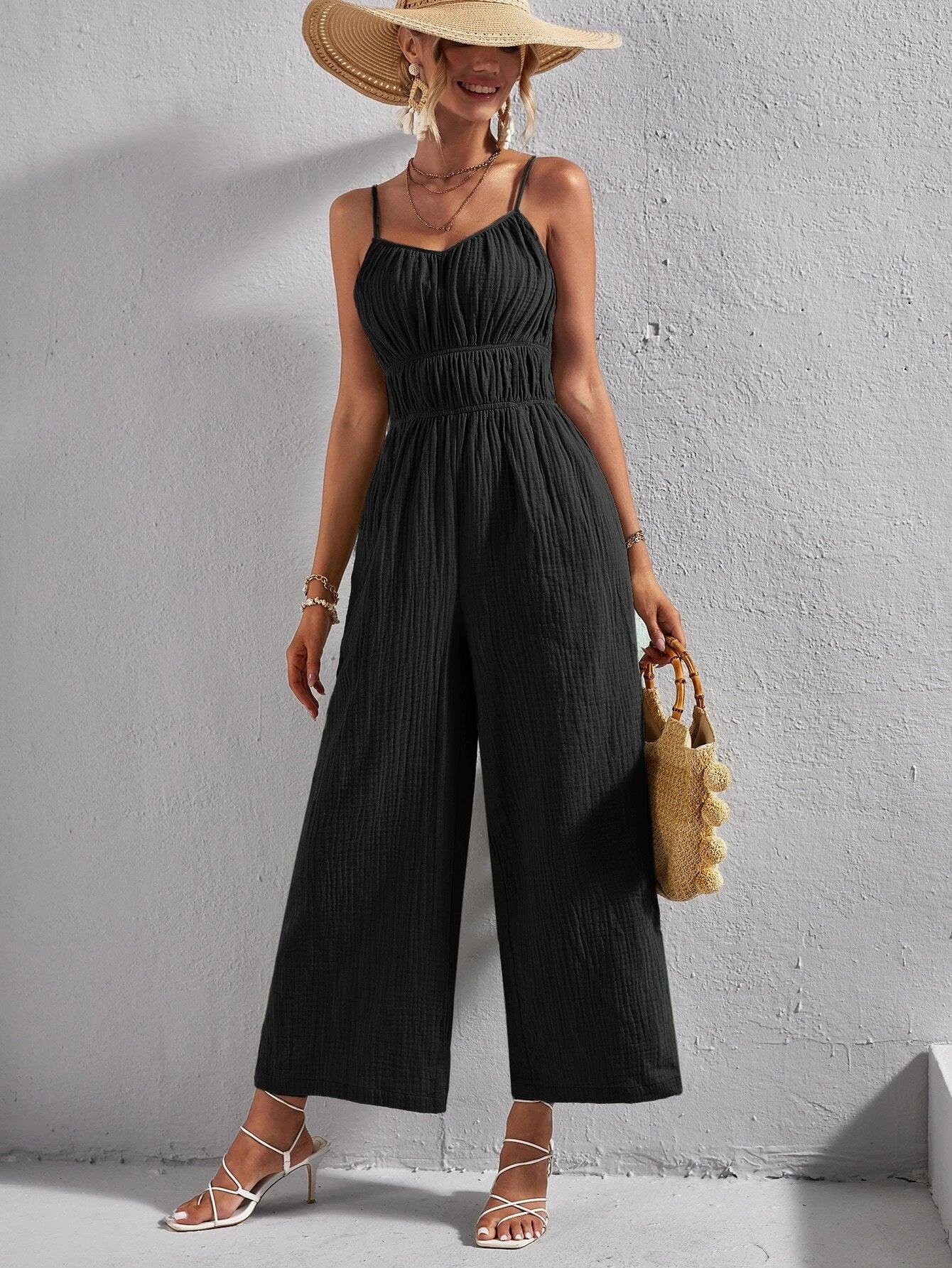 Solid Colored Cami Jumpsuit-Comfy Jumpsuits