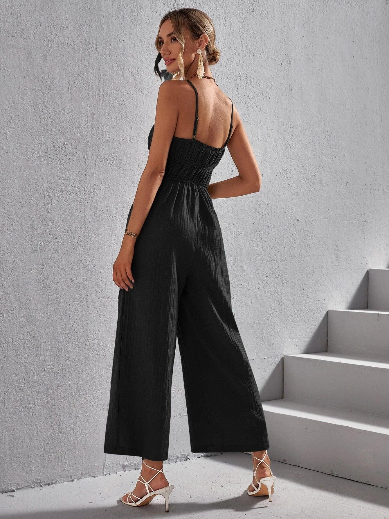 Solid Colored Cami Jumpsuit-Comfy Jumpsuits