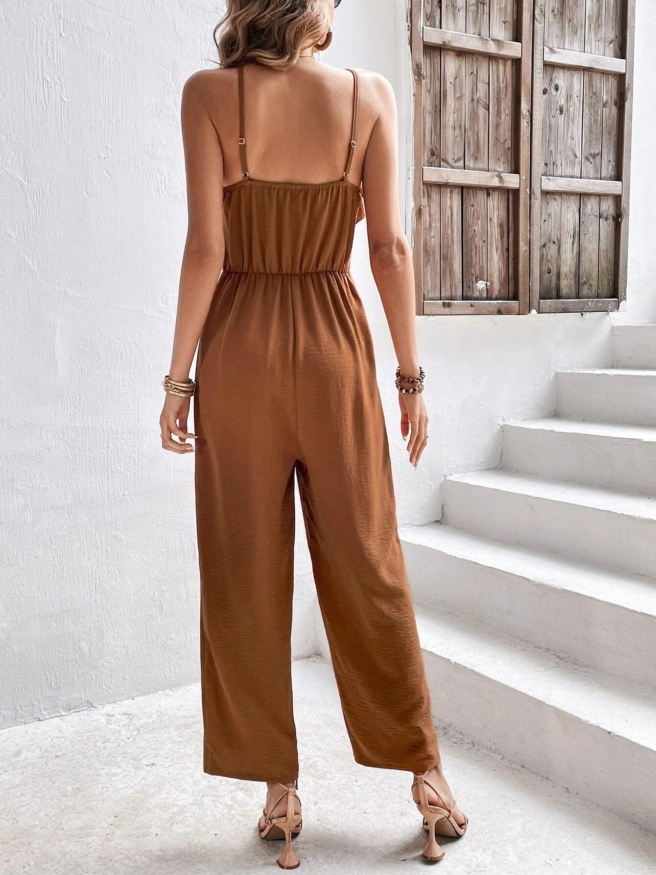 Ruffle Trim Cami Jumpsuit-Comfy Jumpsuits
