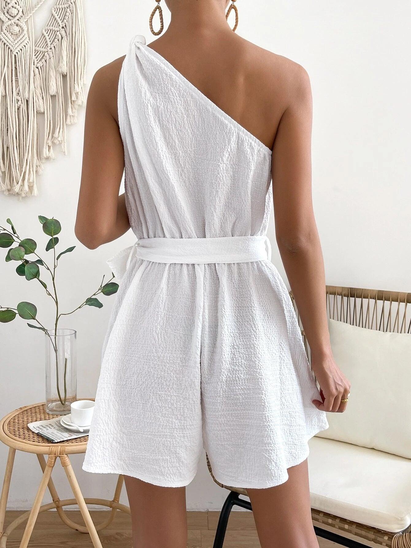 One Shoulder Belted Dress-Comfy Jumpsuits