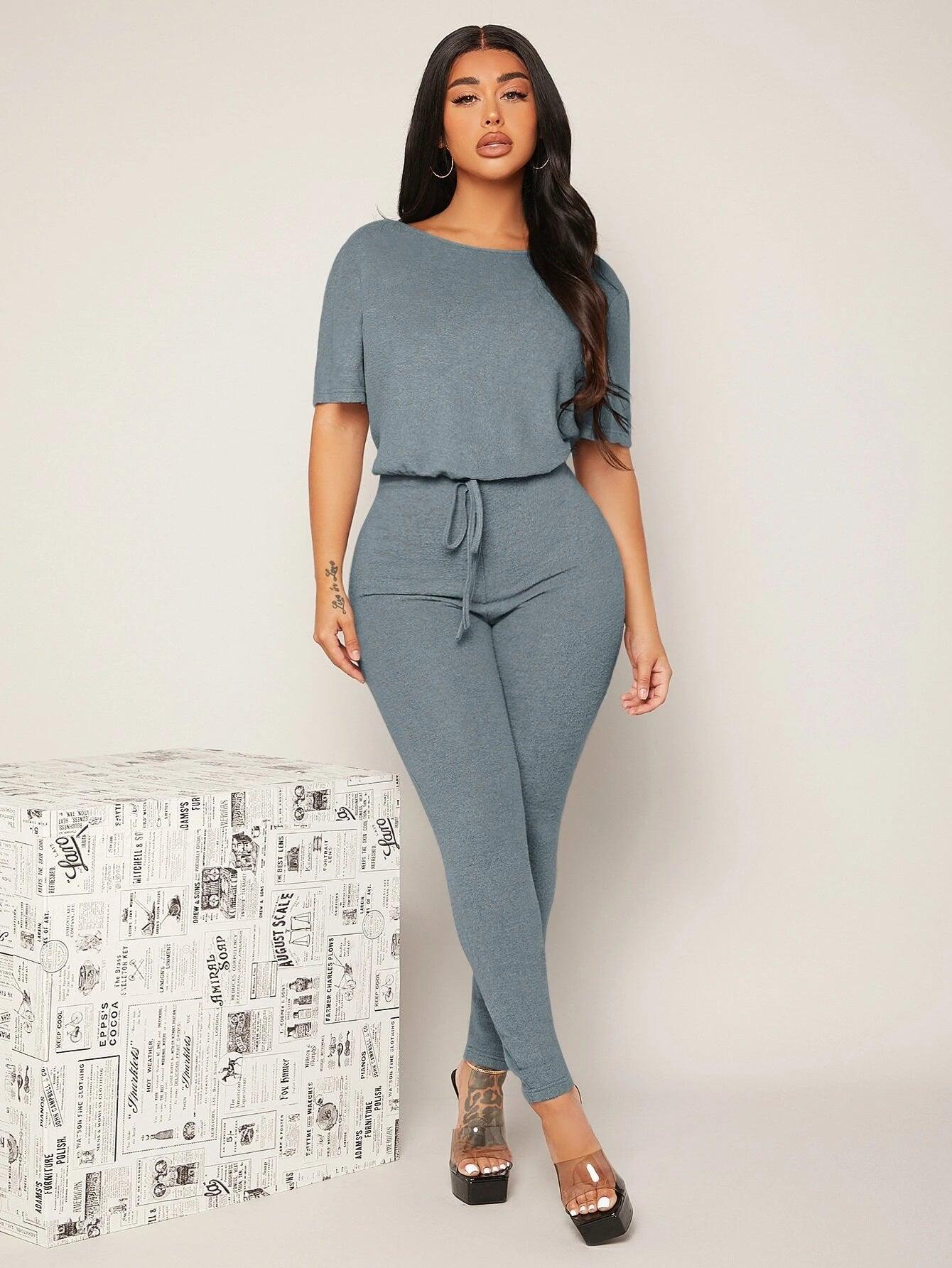 Backless Solid Colored Jumpsuit-Comfy Jumpsuits