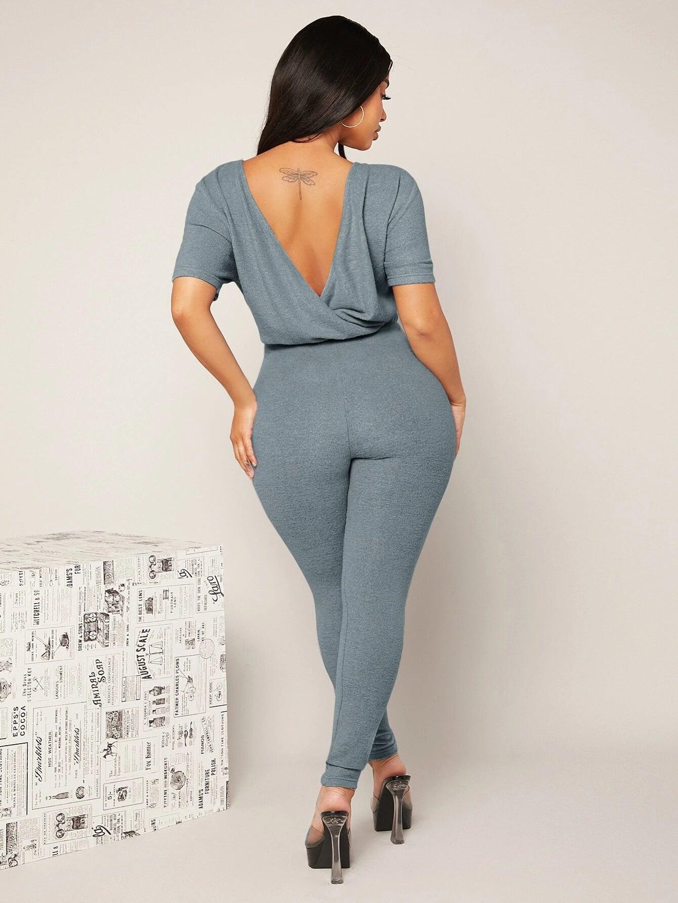 Backless Solid Colored Jumpsuit-Comfy Jumpsuits