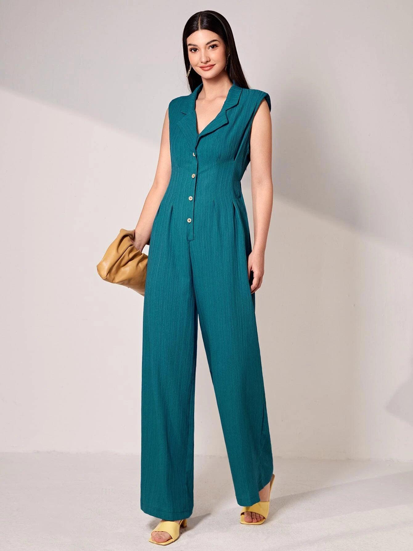Lapel Collar Wide Bottom Jumpsuit-Comfy Jumpsuits