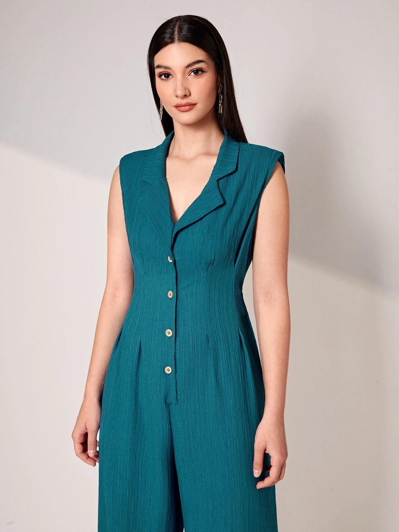 Lapel Collar Wide Bottom Jumpsuit-Comfy Jumpsuits