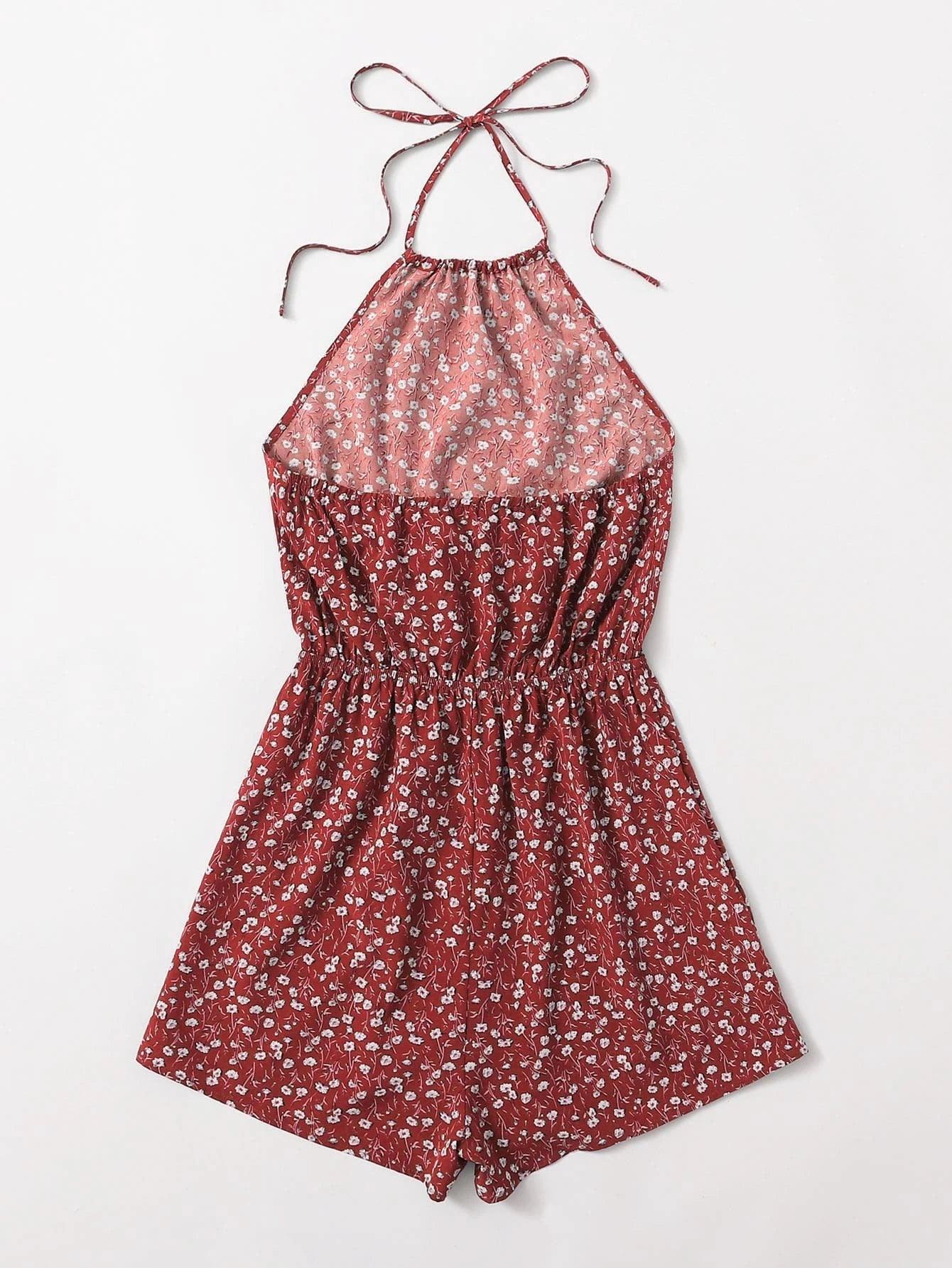 Sleeveless Halter Neck Backless Romper-Comfy Jumpsuits