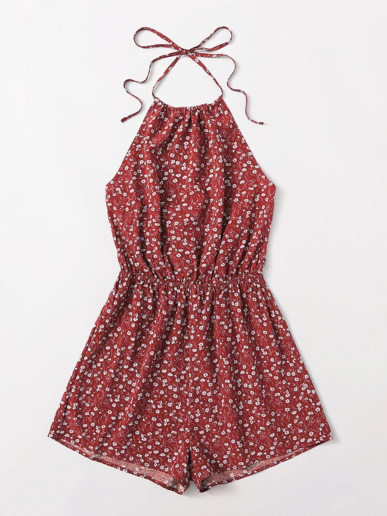 Sleeveless Halter Neck Backless Romper-Comfy Jumpsuits