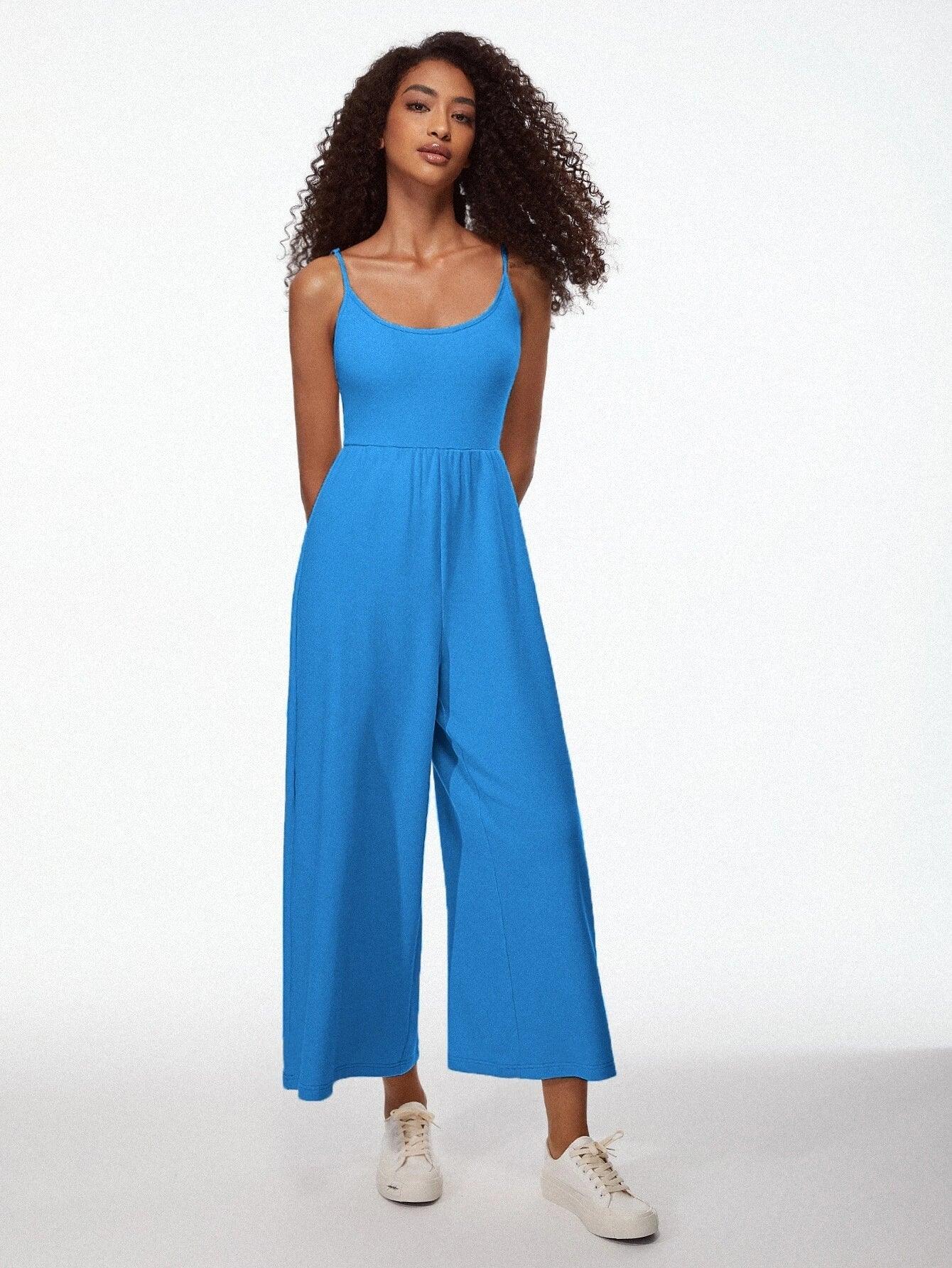 Cotton Solid Coloured Cami Jumpsuit-Comfy Jumpsuits