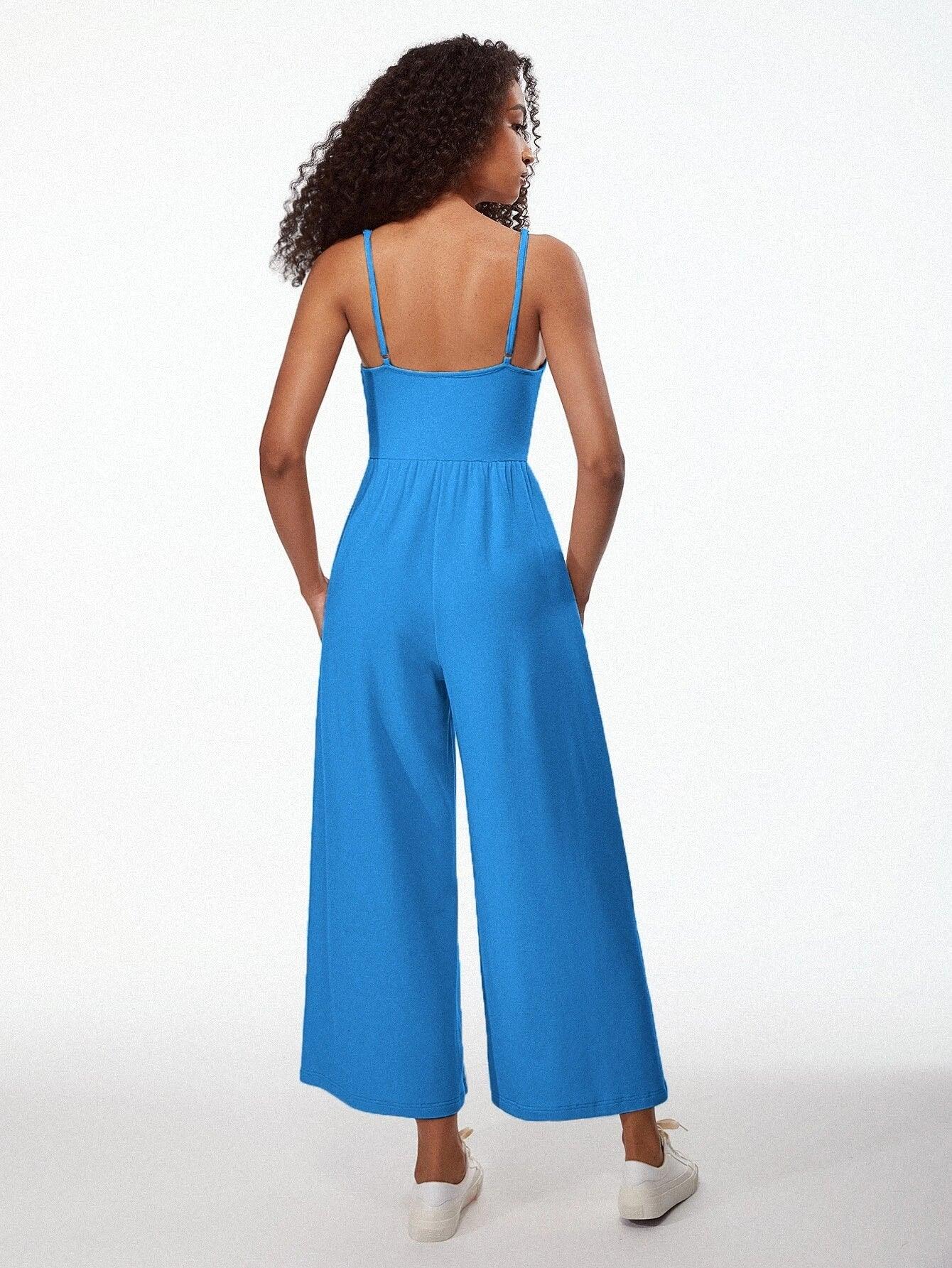 Cotton Solid Coloured Cami Jumpsuit-Comfy Jumpsuits
