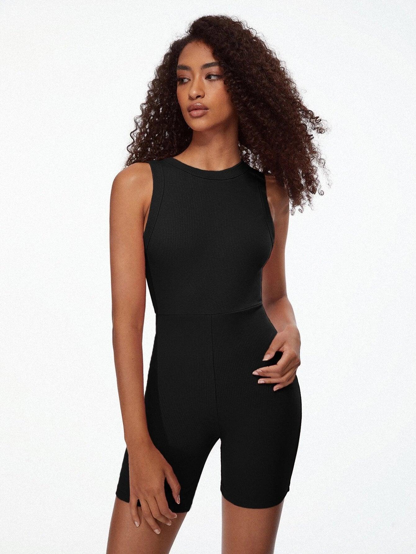 Ribbed Knit Unitard Romper-Comfy Jumpsuits