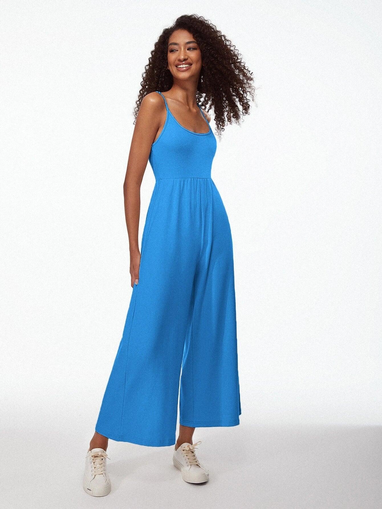 Cotton Solid Coloured Cami Jumpsuit-Comfy Jumpsuits