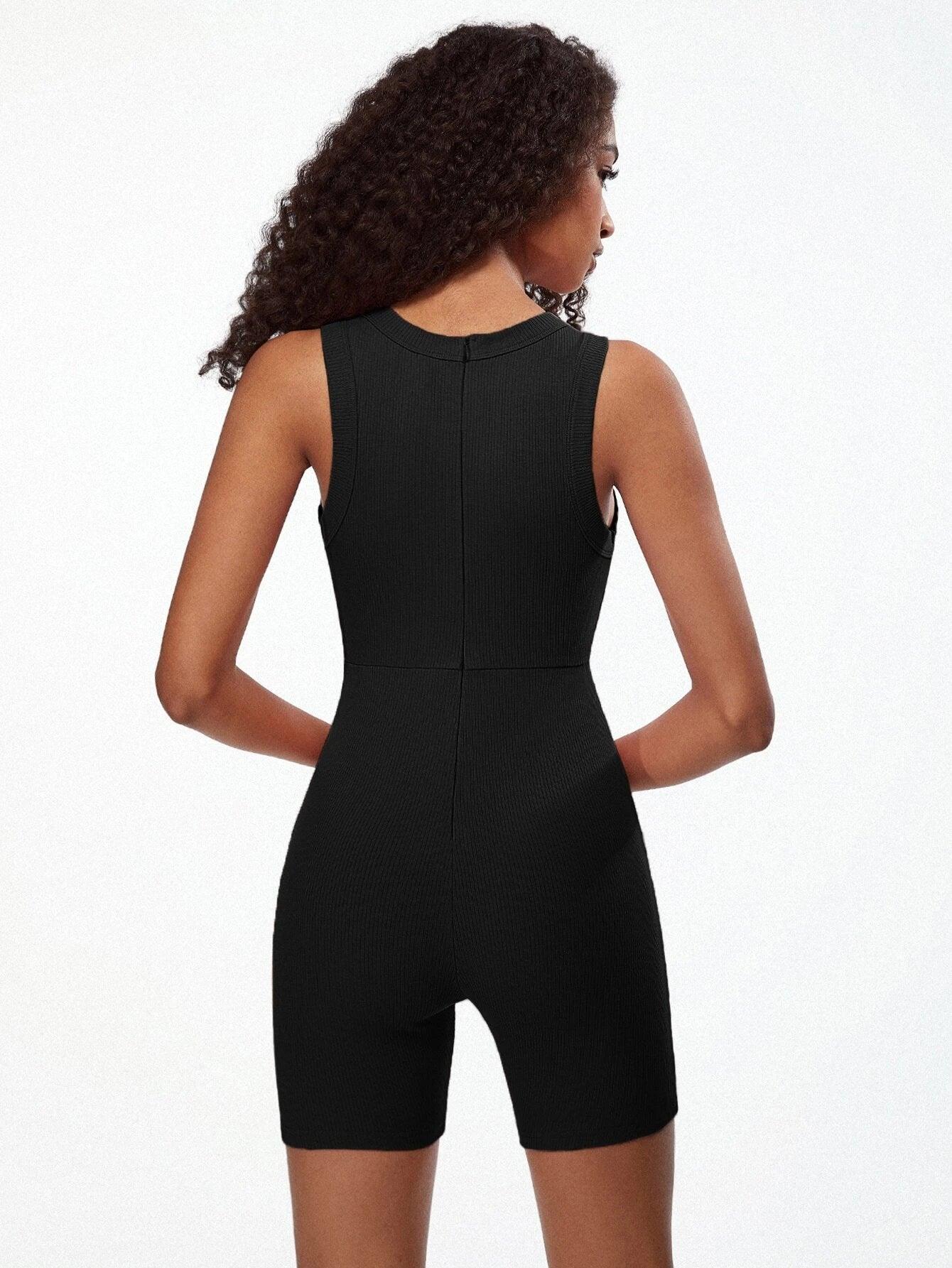 Ribbed Knit Unitard Romper-Comfy Jumpsuits