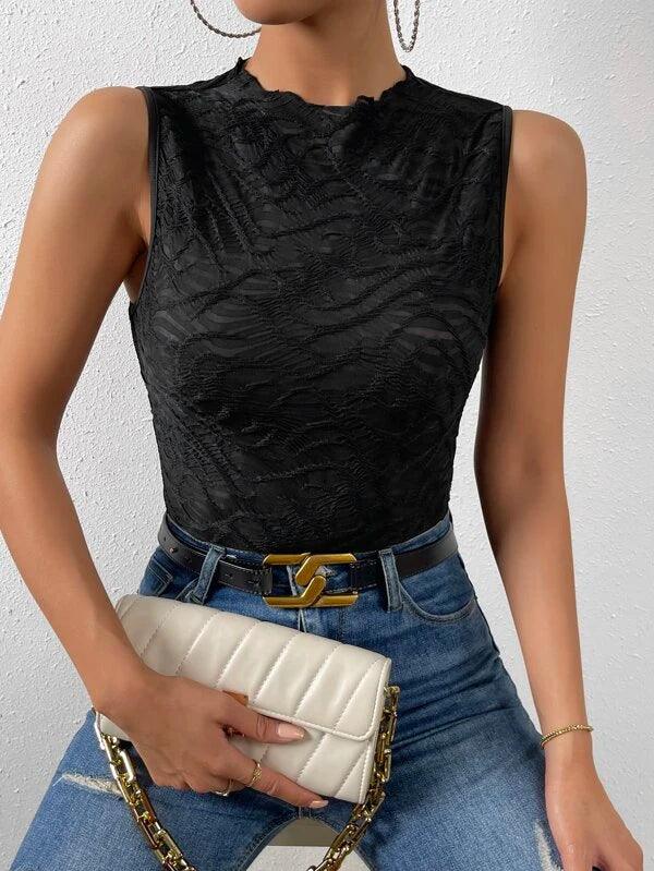 Solid Mock Neck Casual Bodysuit-Comfy Jumpsuits