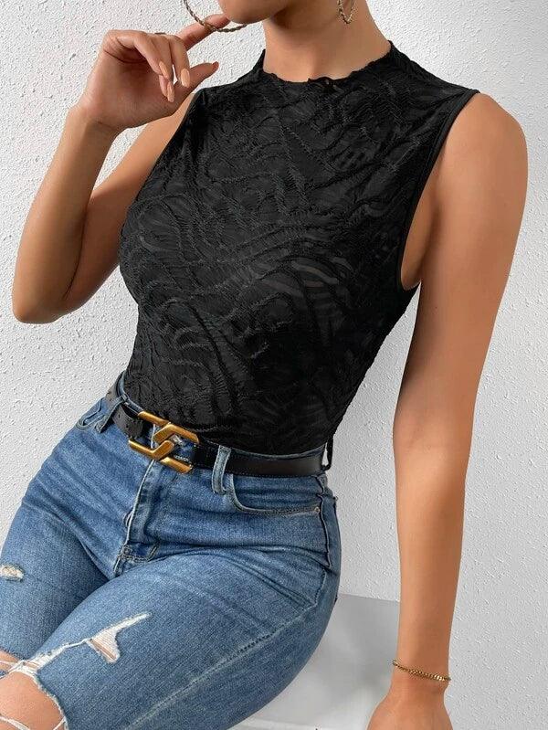 Solid Mock Neck Casual Bodysuit-Comfy Jumpsuits