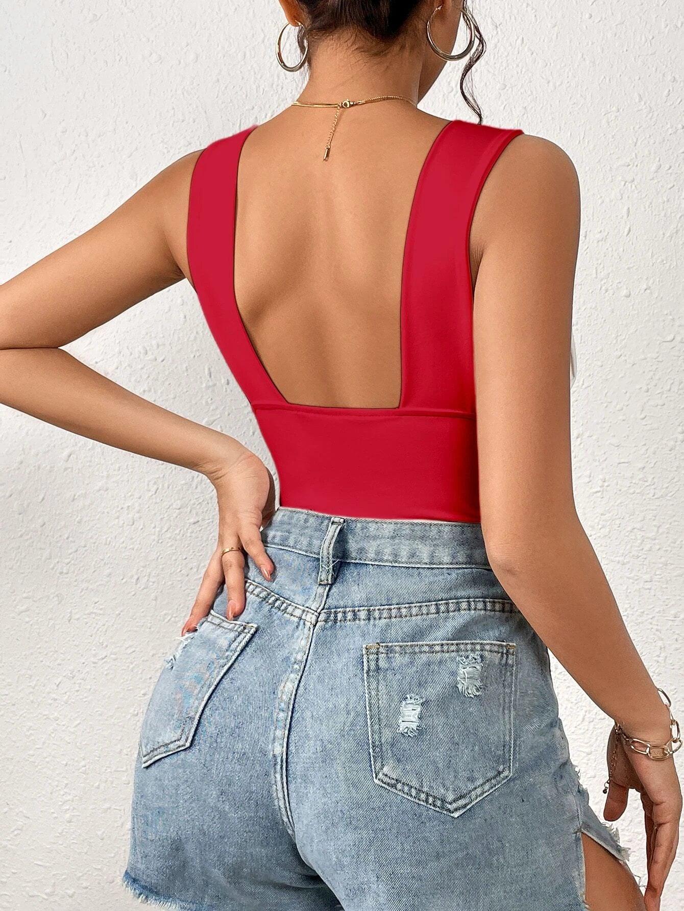Neck Ruched Tank Bodysuit-Comfy Jumpsuits