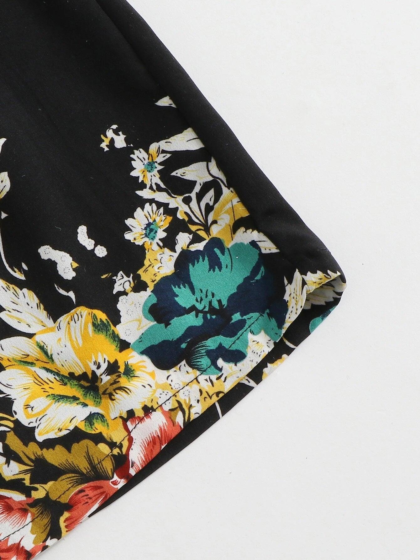 Botanical Print Blouson Waist Tube Romper-Comfy Jumpsuits