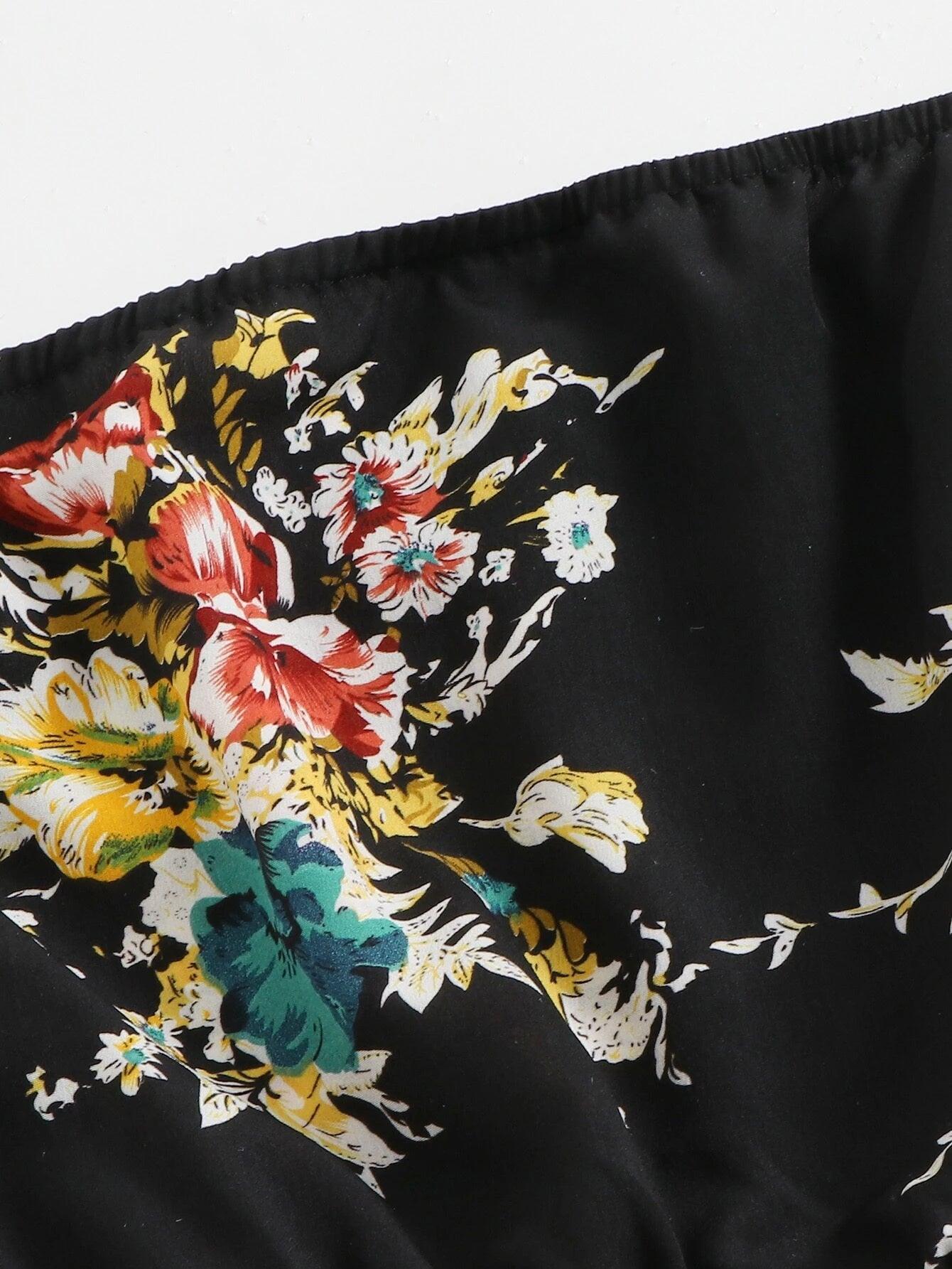 Botanical Print Blouson Waist Tube Romper-Comfy Jumpsuits