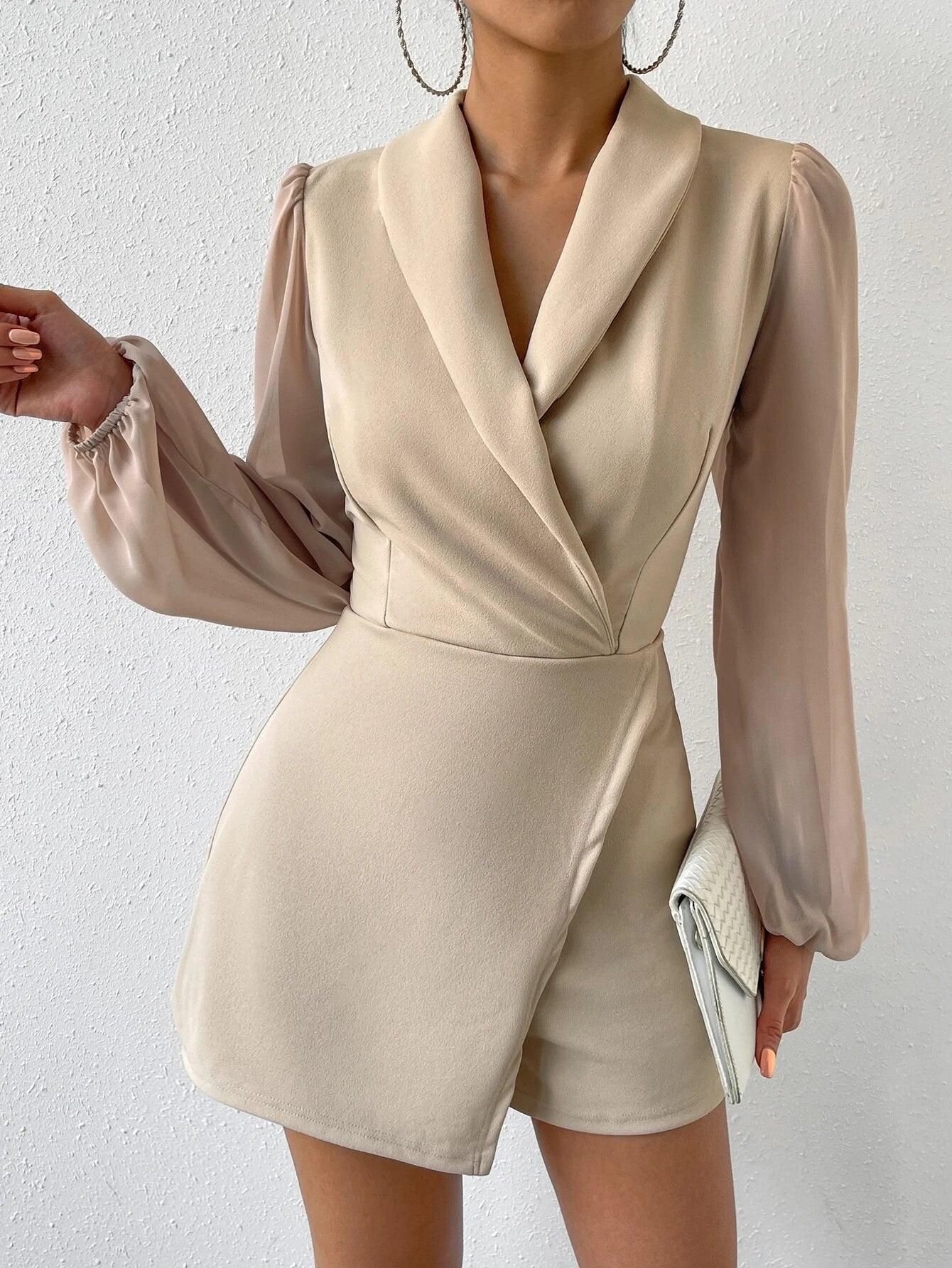 Collar Bishop Sleeve Wrap Hem Jumpsuit-Comfy Jumpsuits