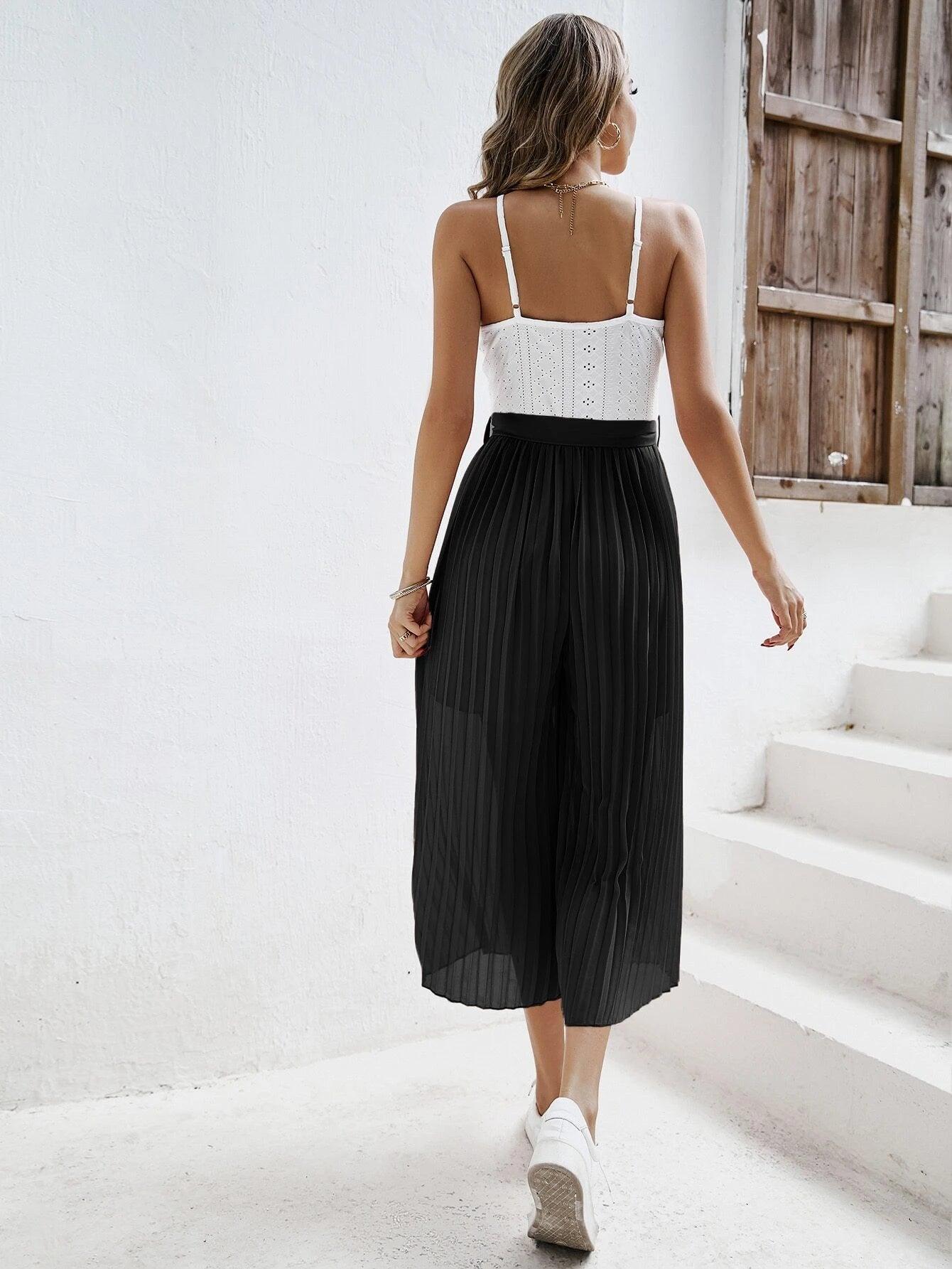 Two-Tone Wide Leg Cami Jumpsuit-Comfy Jumpsuits