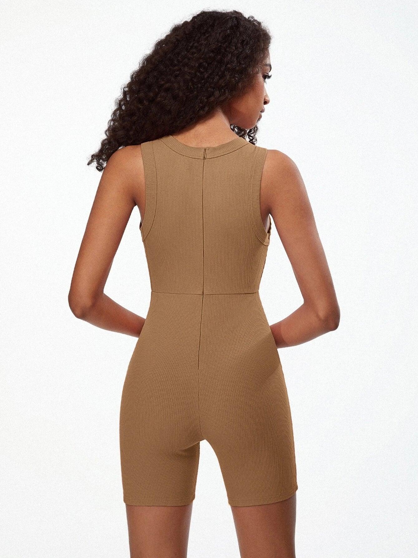 Ribbed Knit Unitard Romper-Comfy Jumpsuits