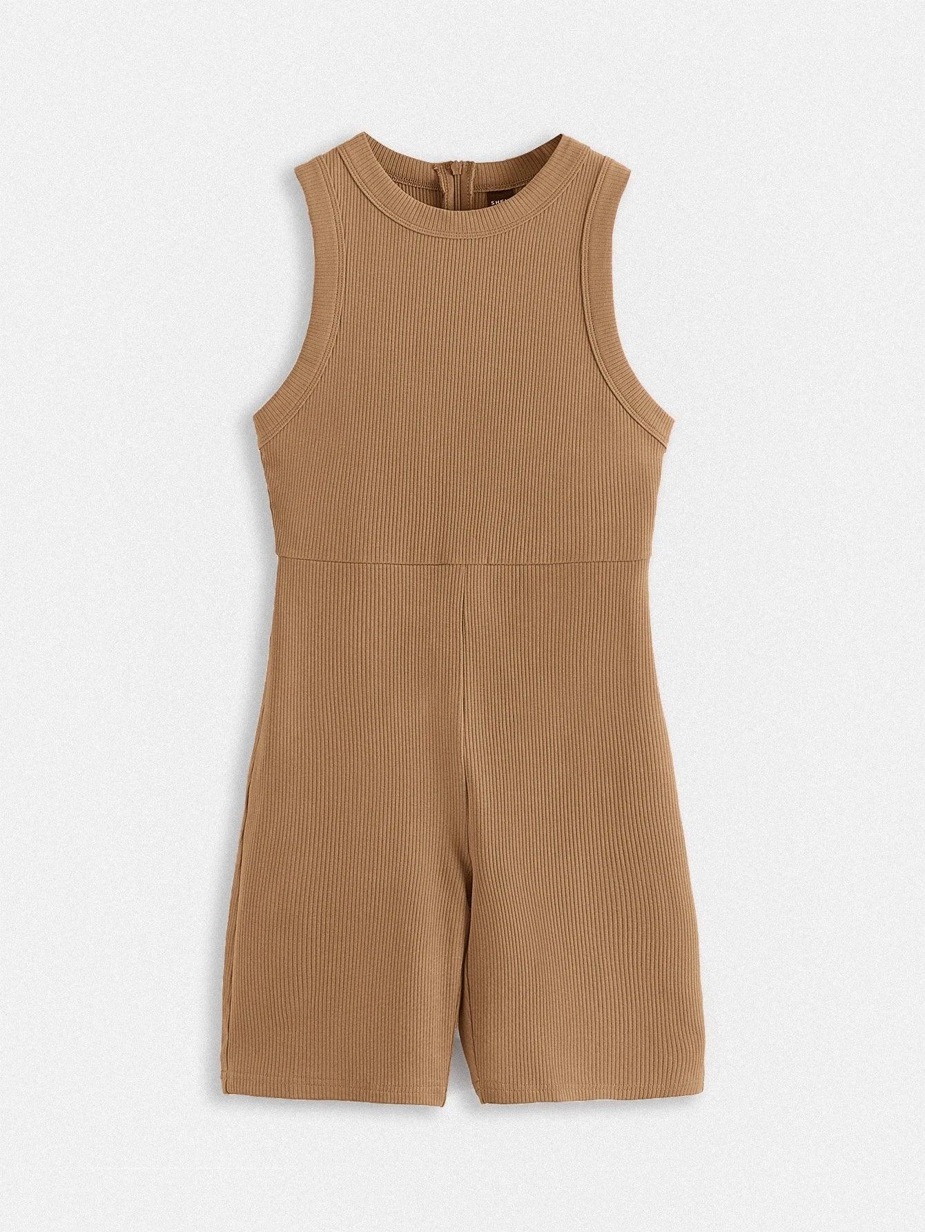 Ribbed Knit Unitard Romper-Comfy Jumpsuits