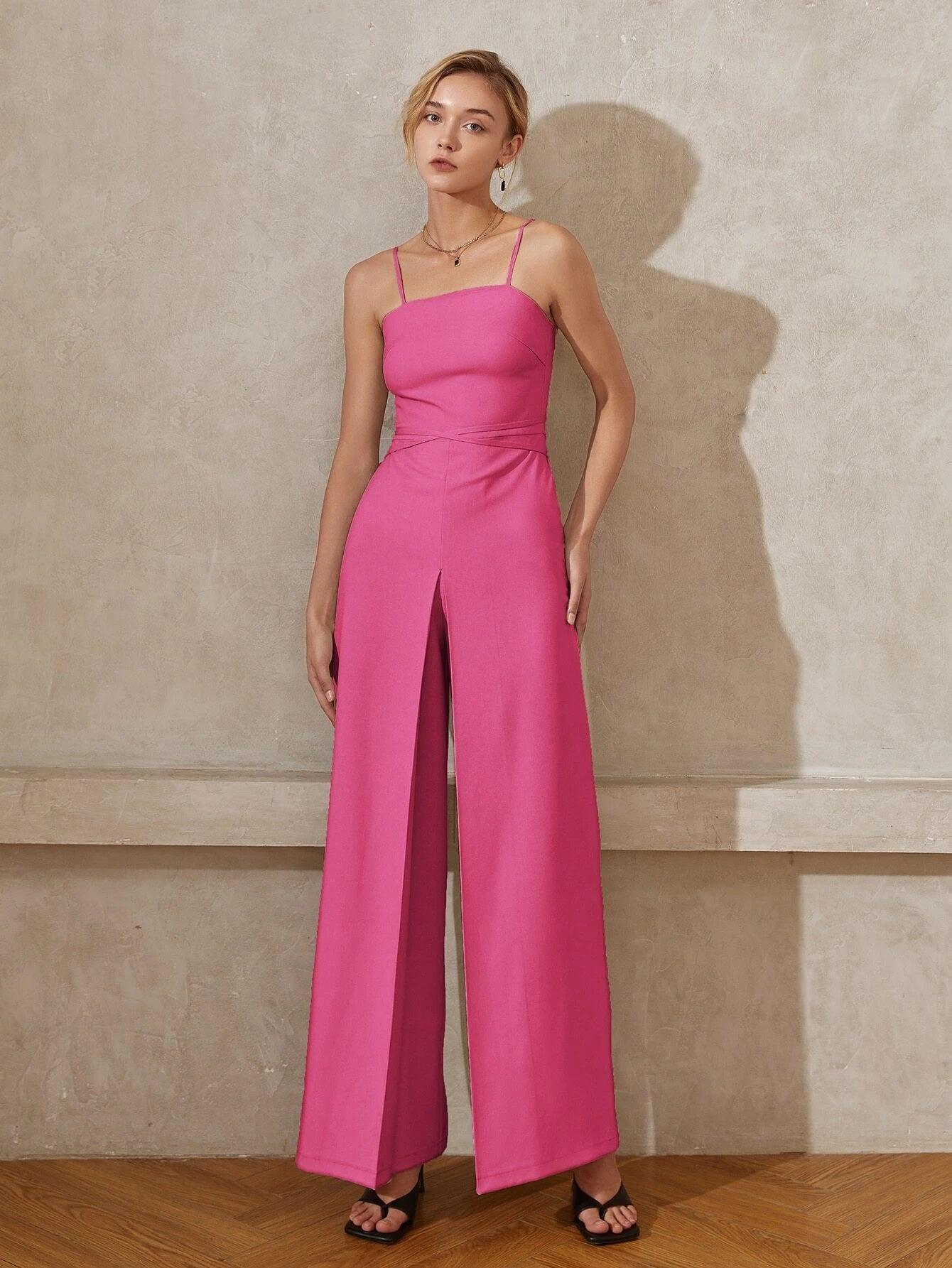 Solid Colored Long Length Cami Jumpsuit-Comfy Jumpsuits