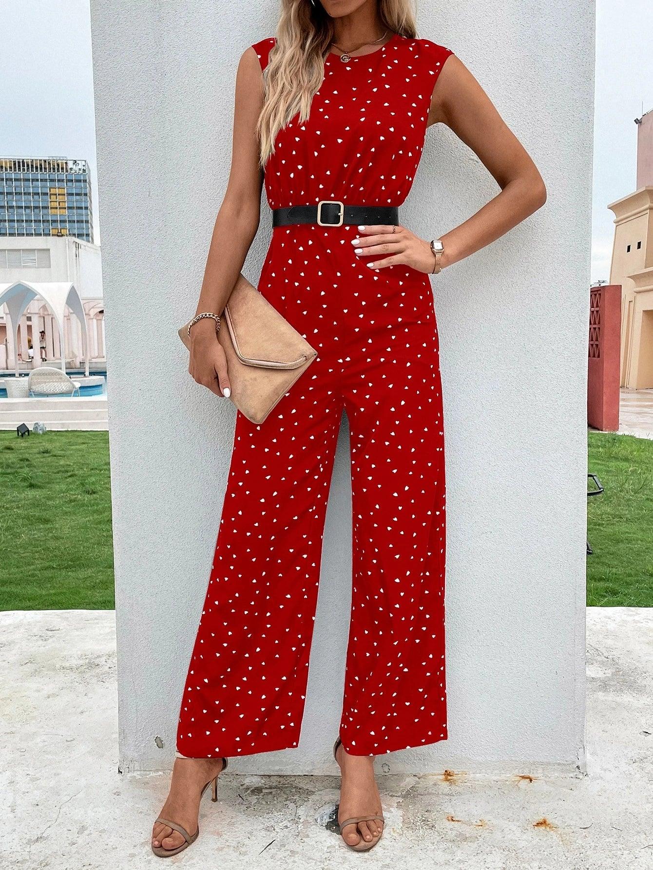 Printed Sleeveless Jumpsuit Without Belt-Comfy Jumpsuits