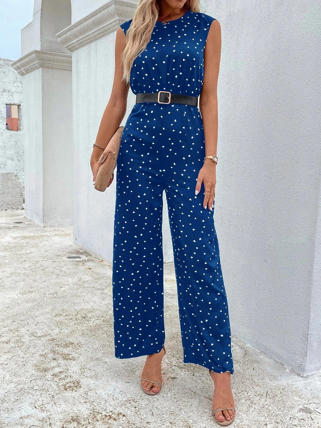 Printed Sleeveless Jumpsuit Without Belt-Comfy Jumpsuits