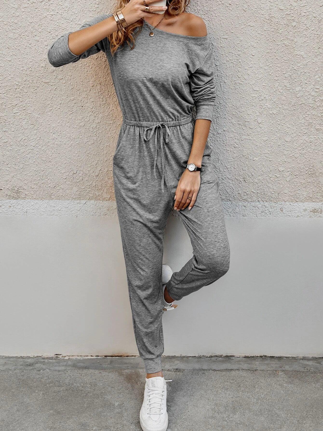 Knot Waist Solid Jumpsuit-Comfy Jumpsuits