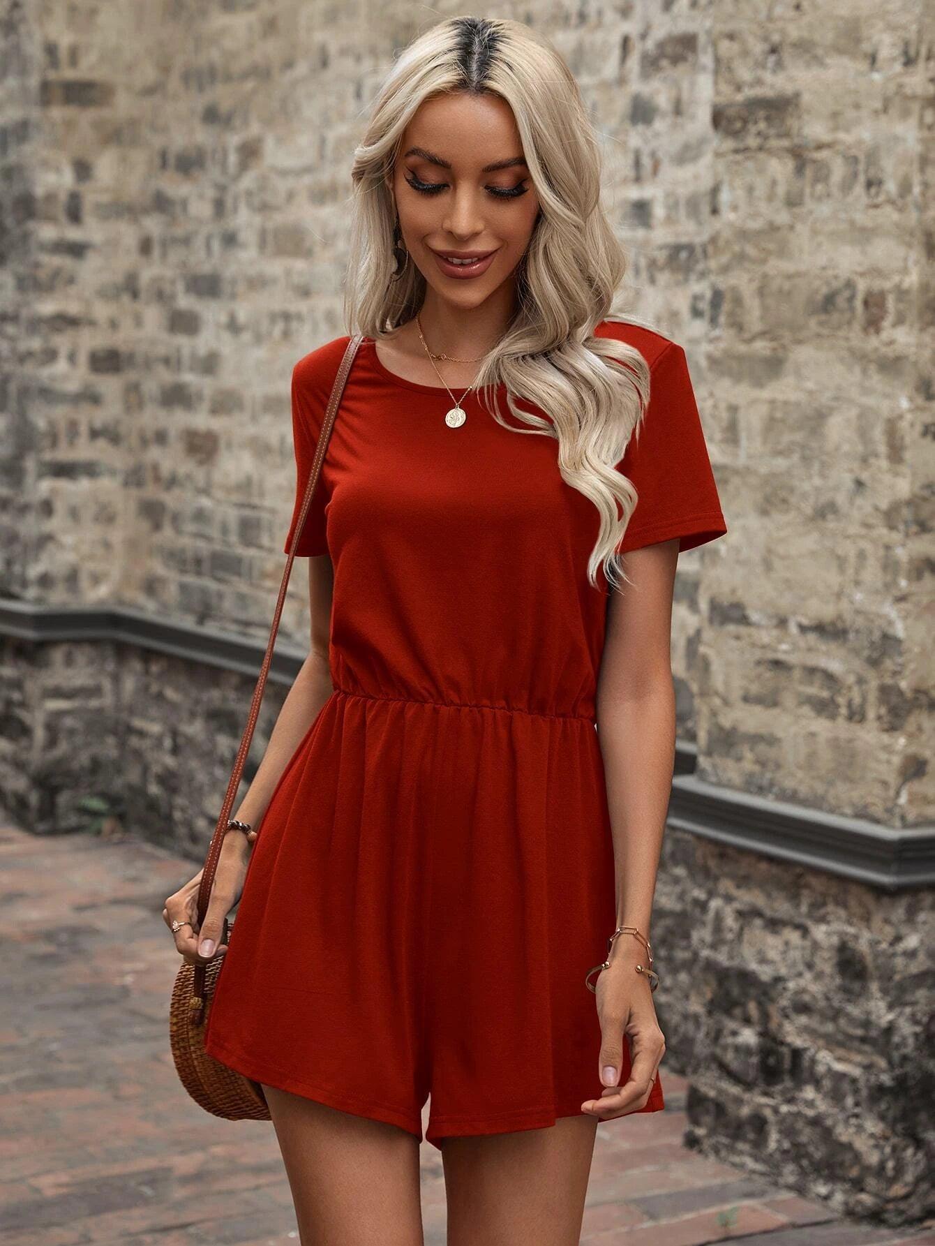 Twist Back Solid Romper-Comfy Jumpsuits