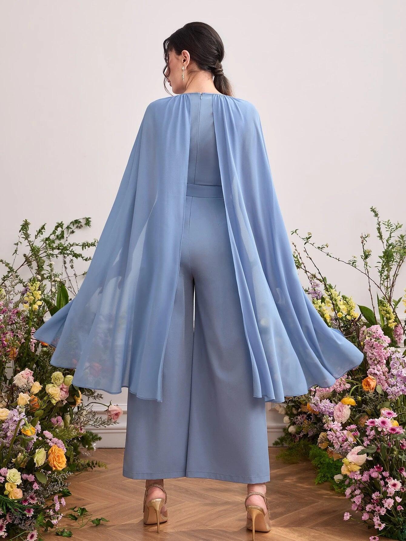 Sleeve Belted Wide Leg Jumpsuit-Comfy Jumpsuits