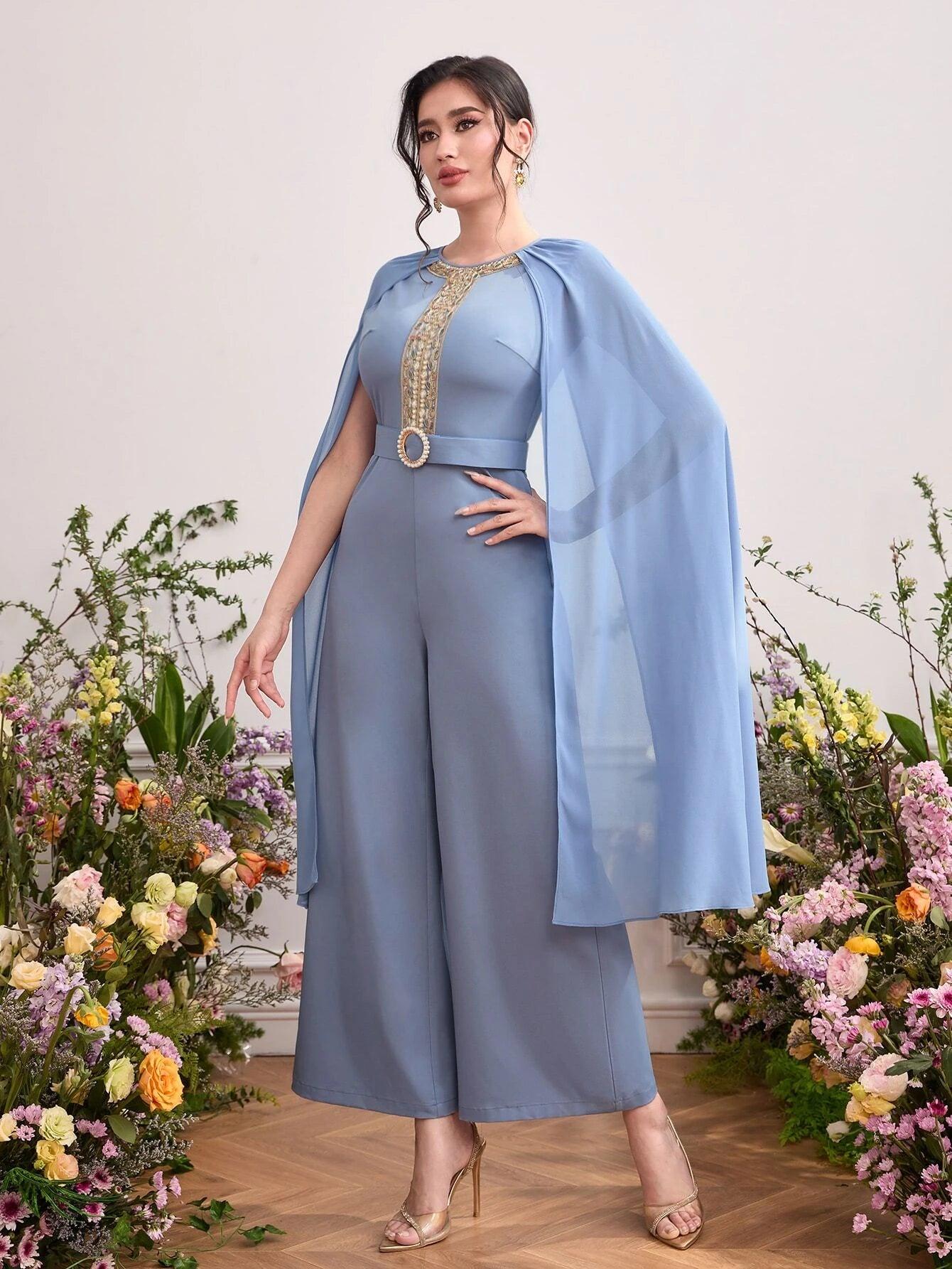 Sleeve Belted Wide Leg Jumpsuit-Comfy Jumpsuits