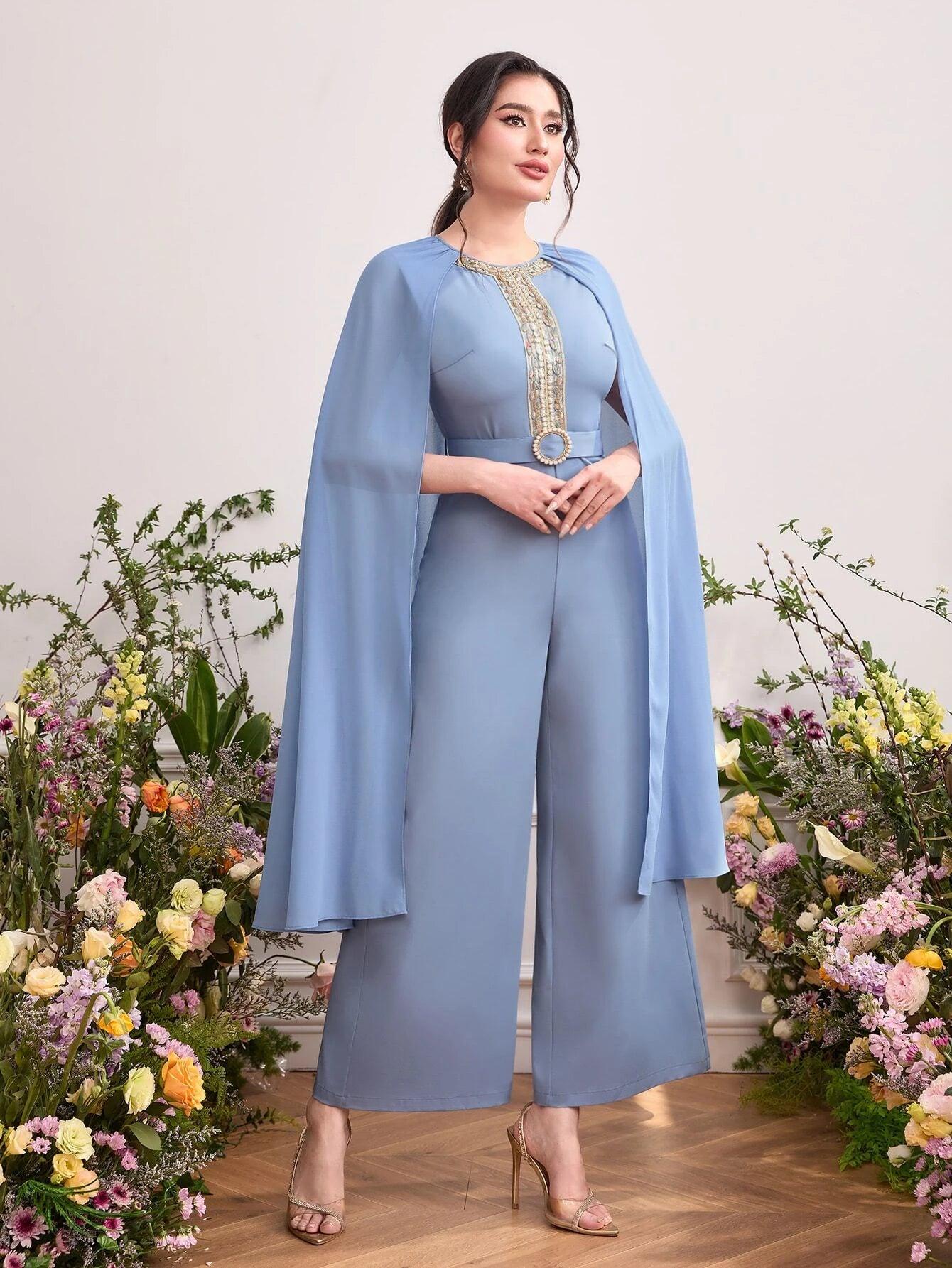 Sleeve Belted Wide Leg Jumpsuit-Comfy Jumpsuits